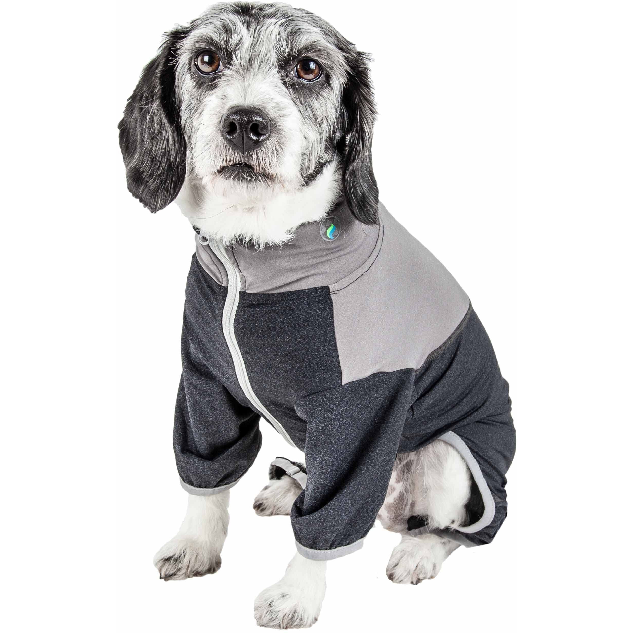 Pet Life Active 'Embarker' Heathered Performance 4-Way Stretch Two-Toned Full Body Warm Up(D0102H70WSG.)