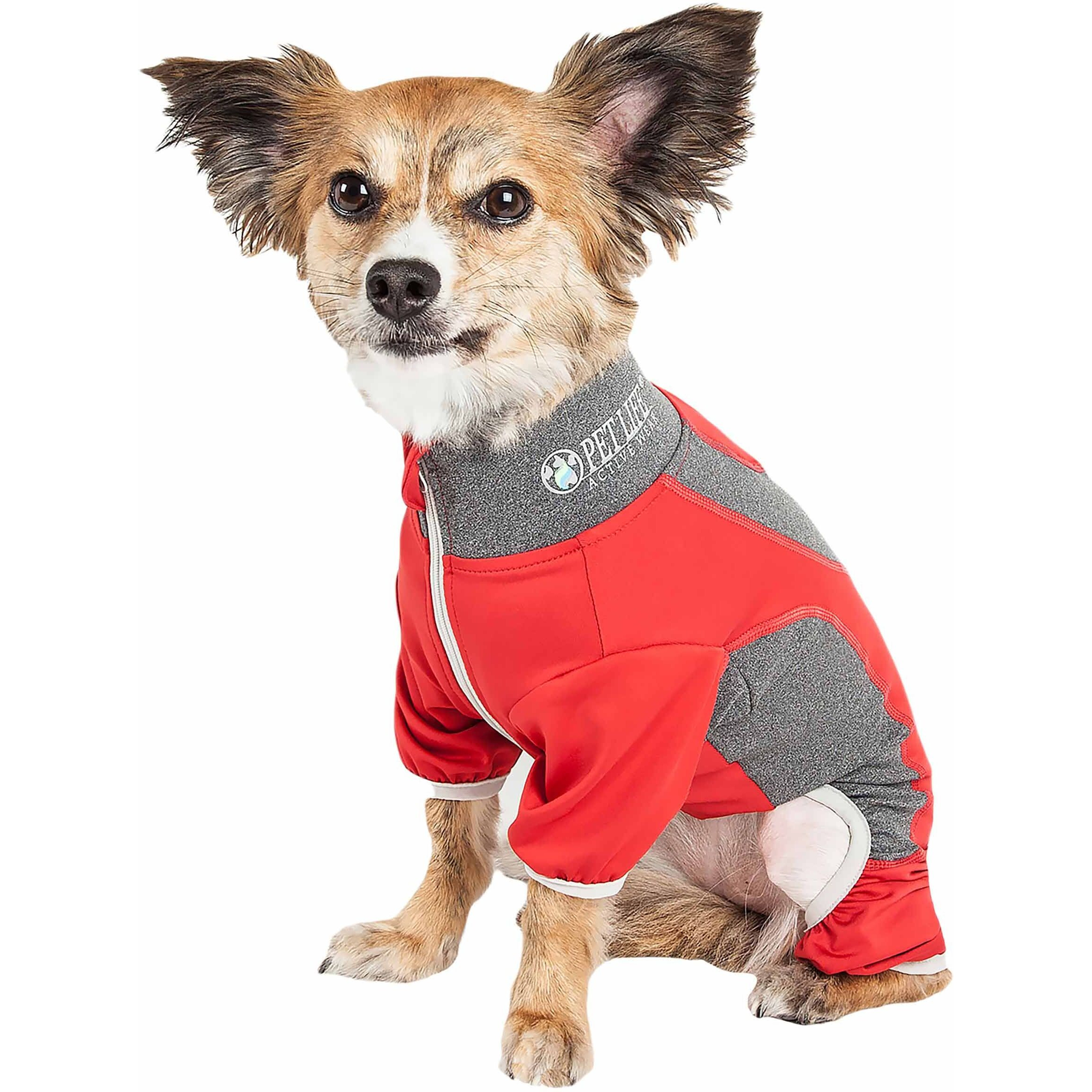 Pet Life Active 'Warm-Pup' Heathered Performance 4-Way Stretch Two-Toned Full Body Warm Up(D0102H70WHG.)