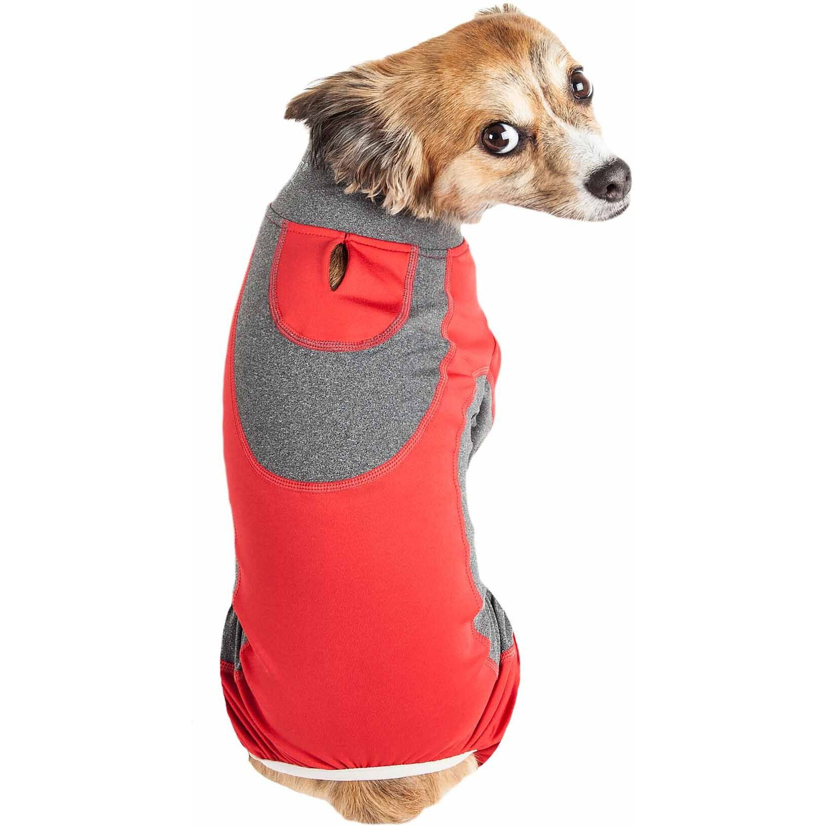 Pet Life Active 'Warm-Pup' Heathered Performance 4-Way Stretch Two-Toned Full Body Warm Up(D0102H70WHG.)