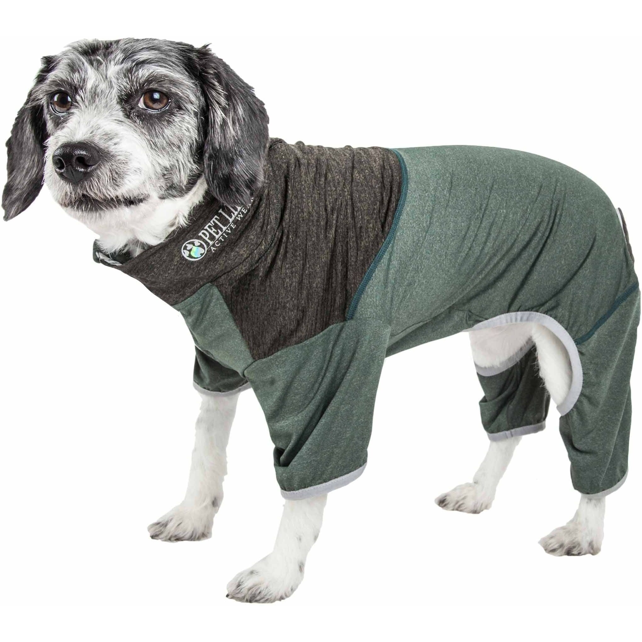 Pet Life Active 'Embarker' Heathered Performance 4-Way Stretch Two-Toned Full Body Warm Up(D0102H70WGG.)