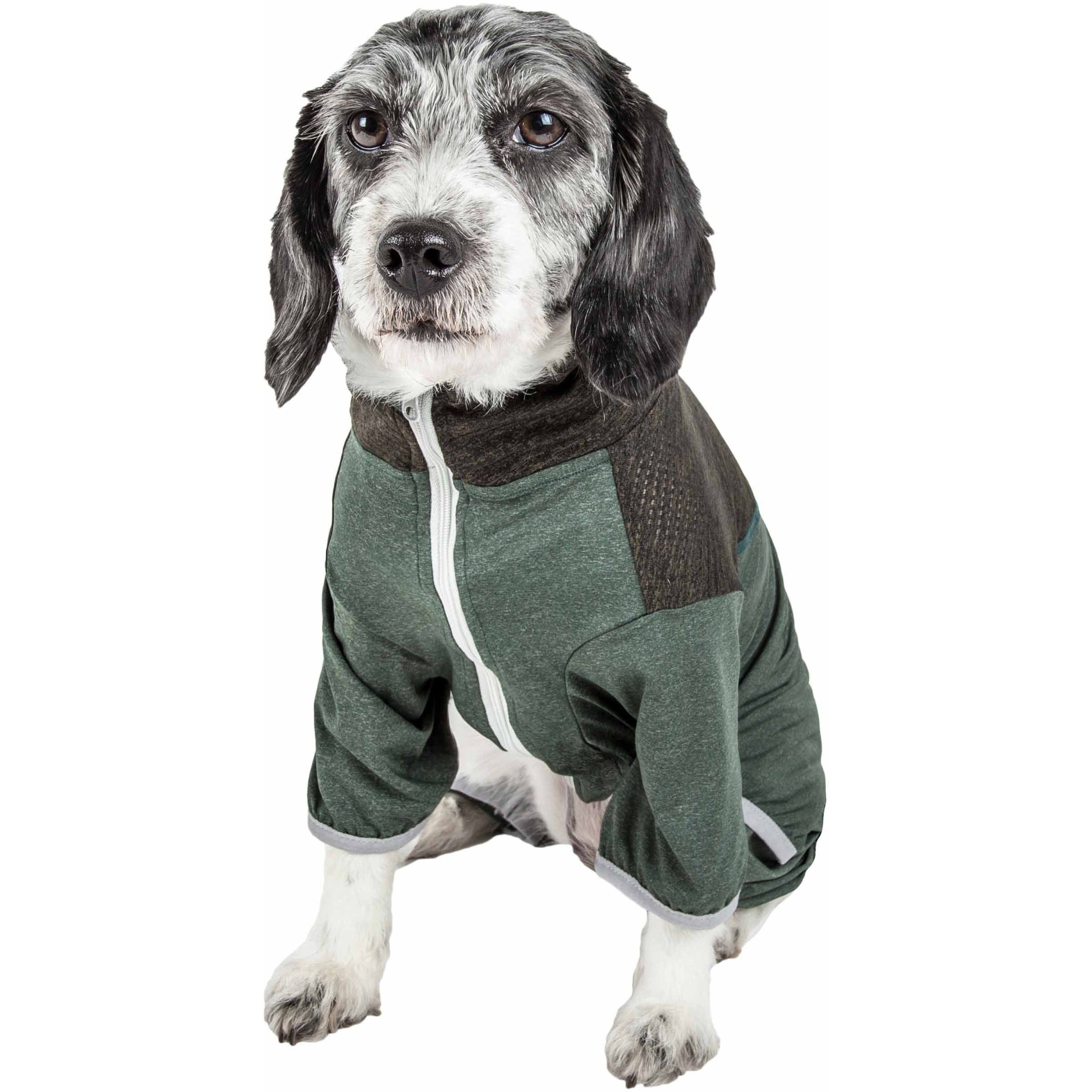 Pet Life Active 'Embarker' Heathered Performance 4-Way Stretch Two-Toned Full Body Warm Up(D0102H70WGG.)