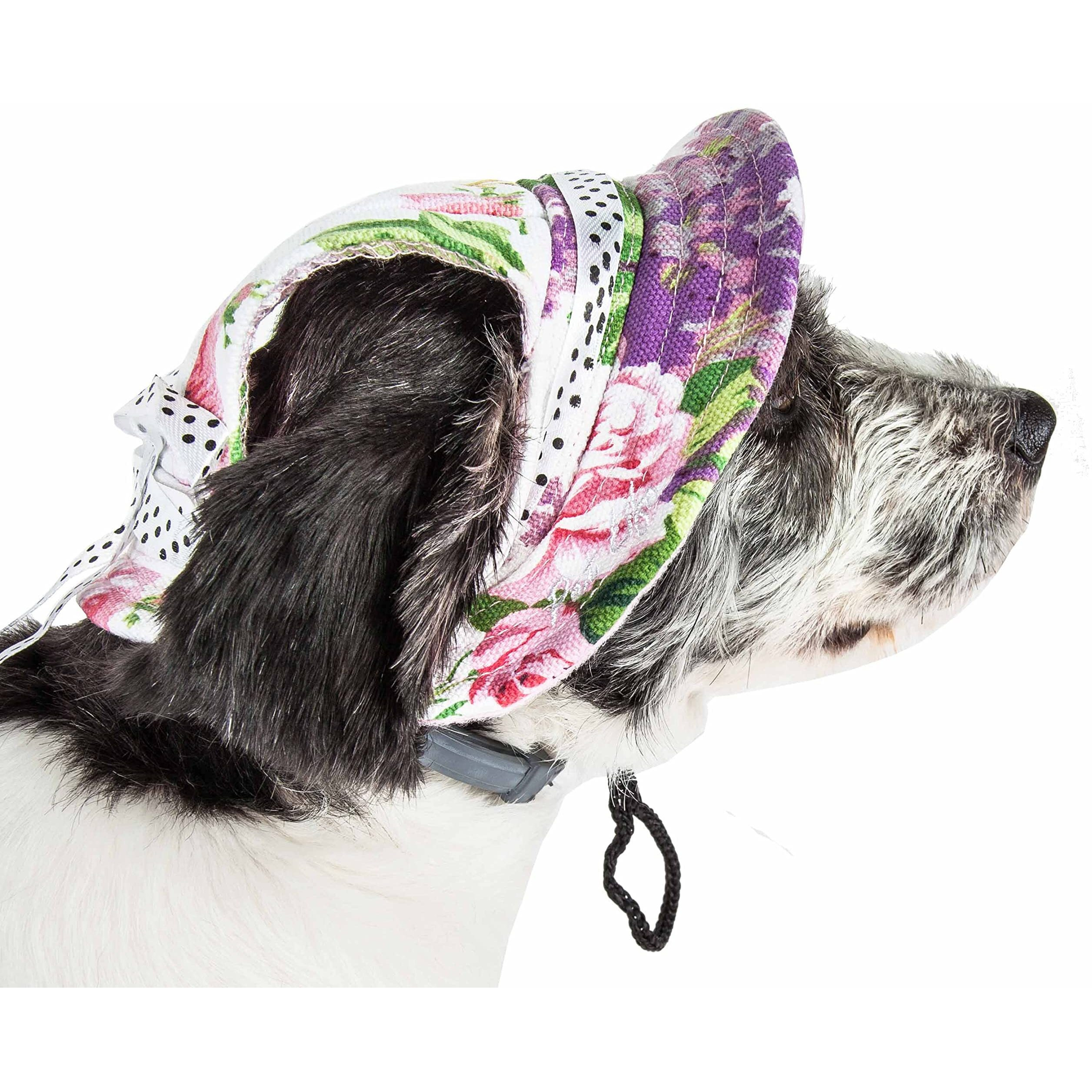 Pet Life 'Botanic Bark' Floral Uv Protectant Adjustable Fashion Canopy Brimmed Dog Hat Cap(D0102H7LF2U.)