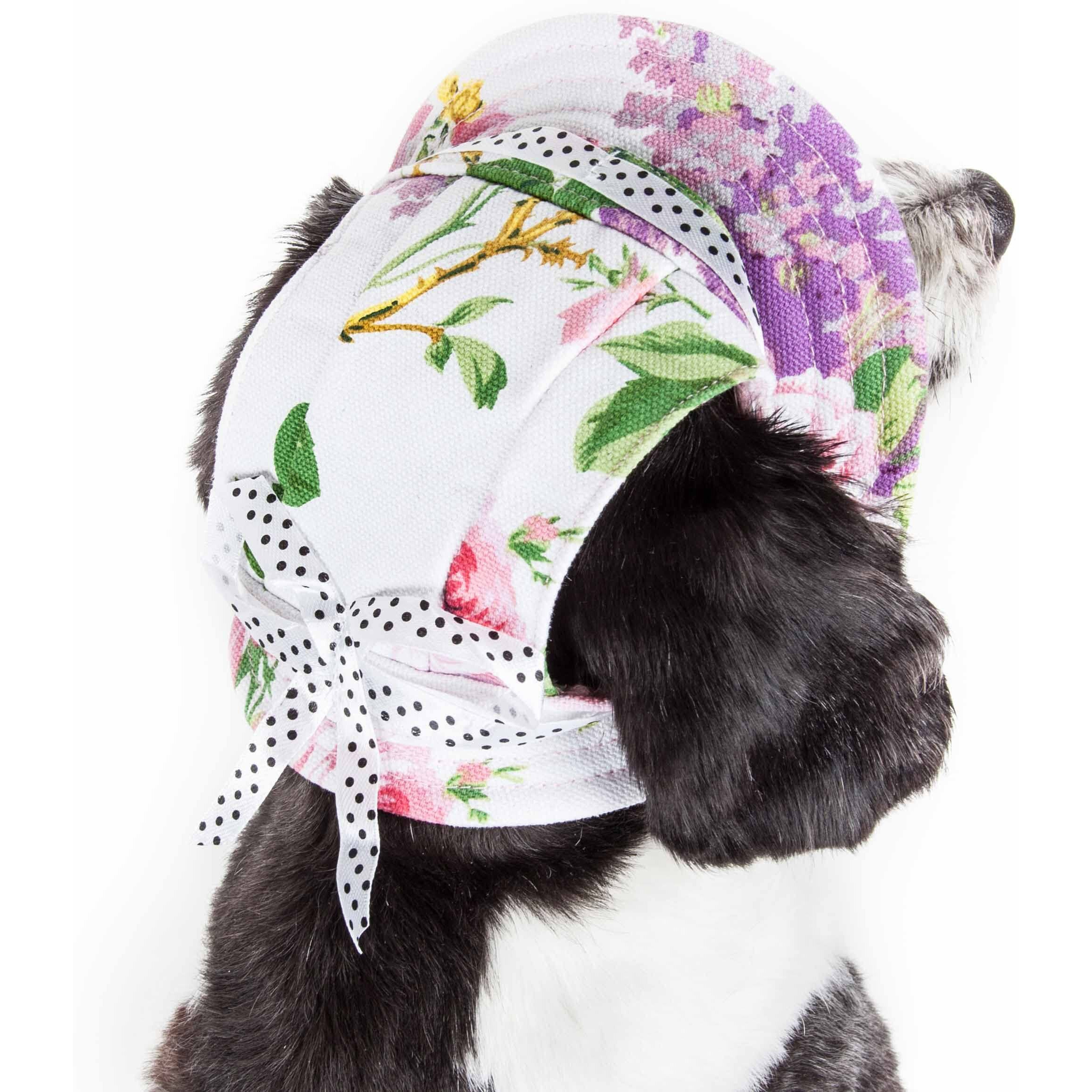 Pet Life 'Botanic Bark' Floral Uv Protectant Adjustable Fashion Canopy Brimmed Dog Hat Cap(D0102H7LF2U.)