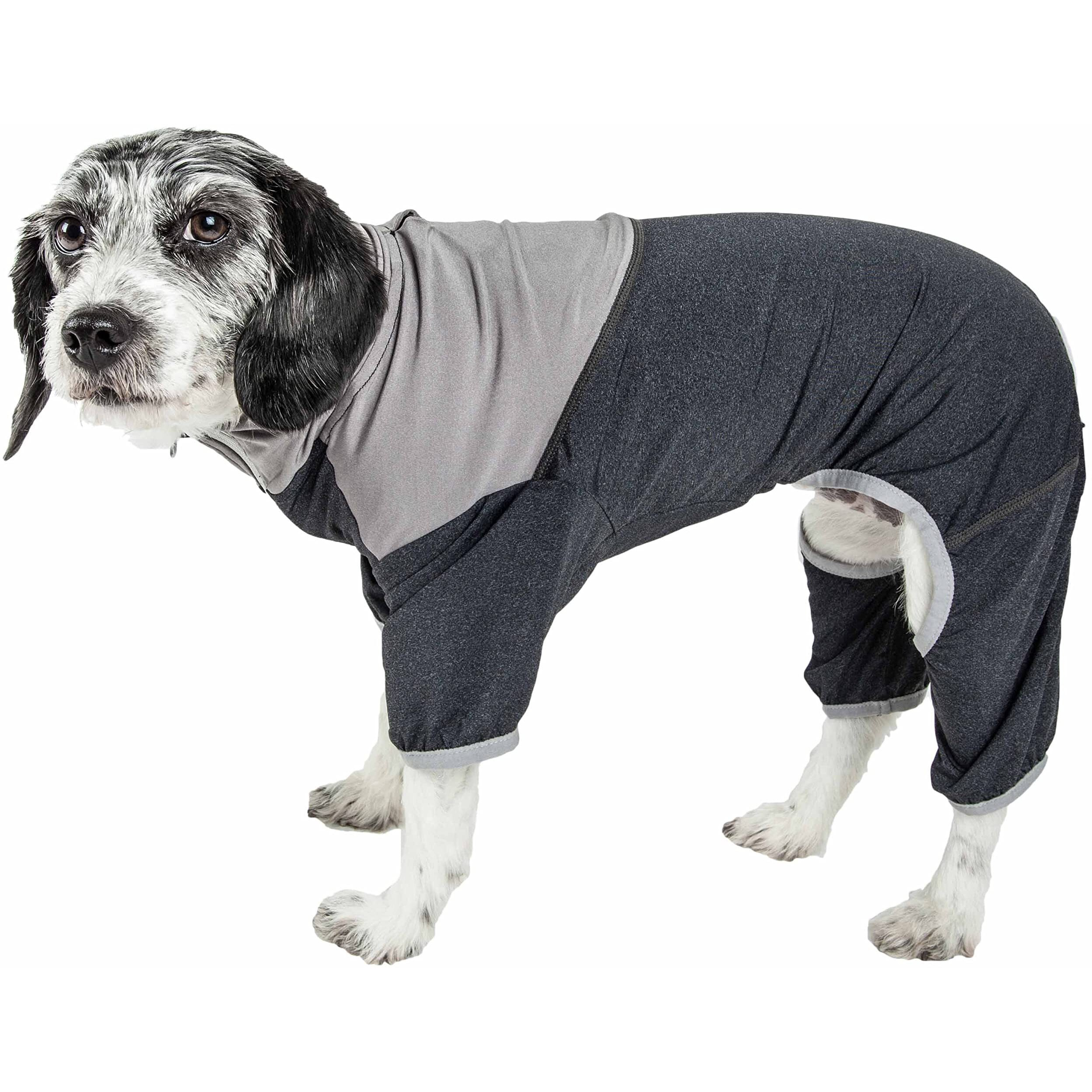 Pet Life Active 'Embarker' Heathered Performance 4-Way Stretch Two-Toned Full Body Warm Up(D0102H70WSU.)