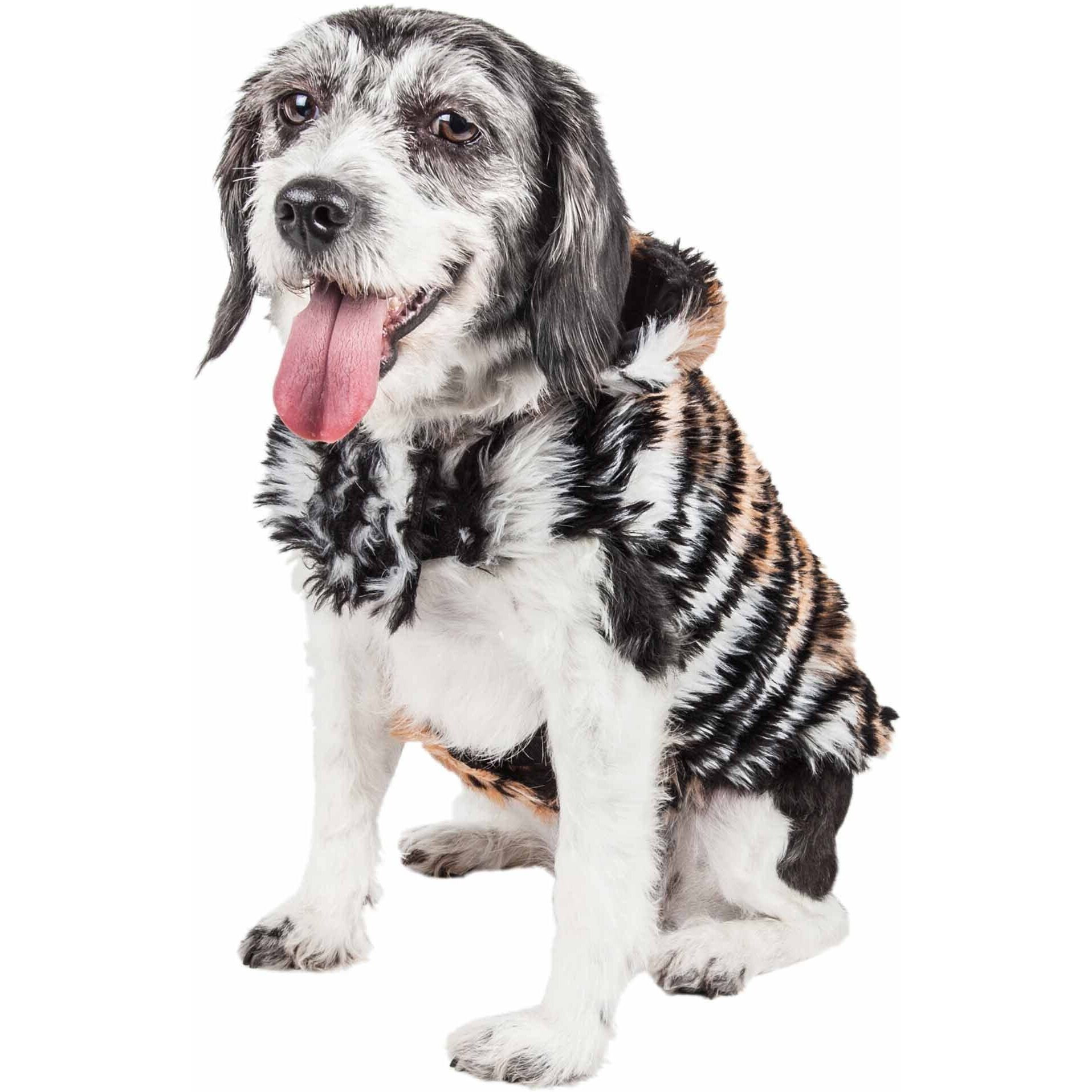 Pet Life Luxe 'Tigerbone' Glamourous Tiger Patterned Mink Fur Dog Coat Jacket(D0102H7LU9V.)