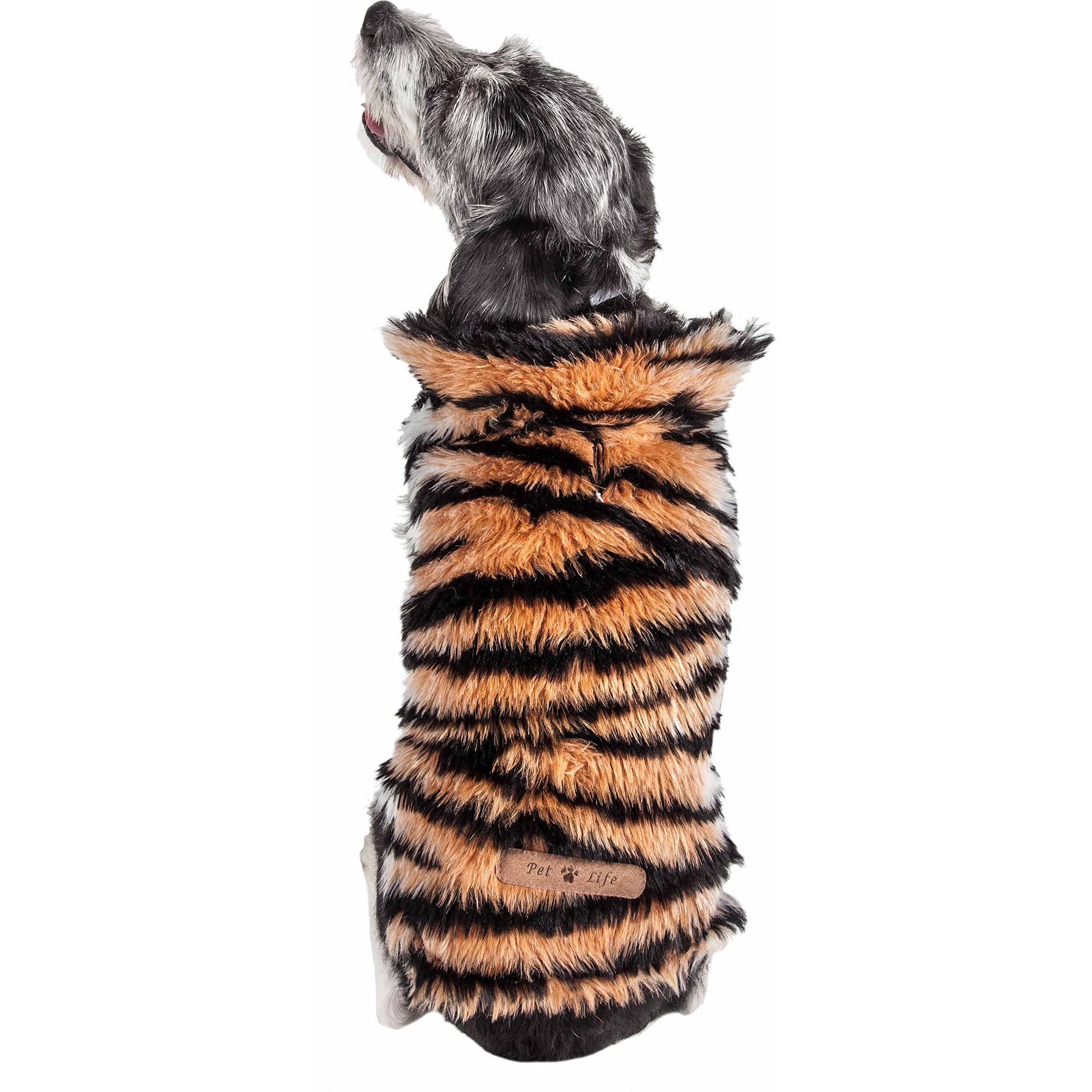Pet Life Luxe 'Tigerbone' Glamourous Tiger Patterned Mink Fur Dog Coat Jacket(D0102H7LU9V.)