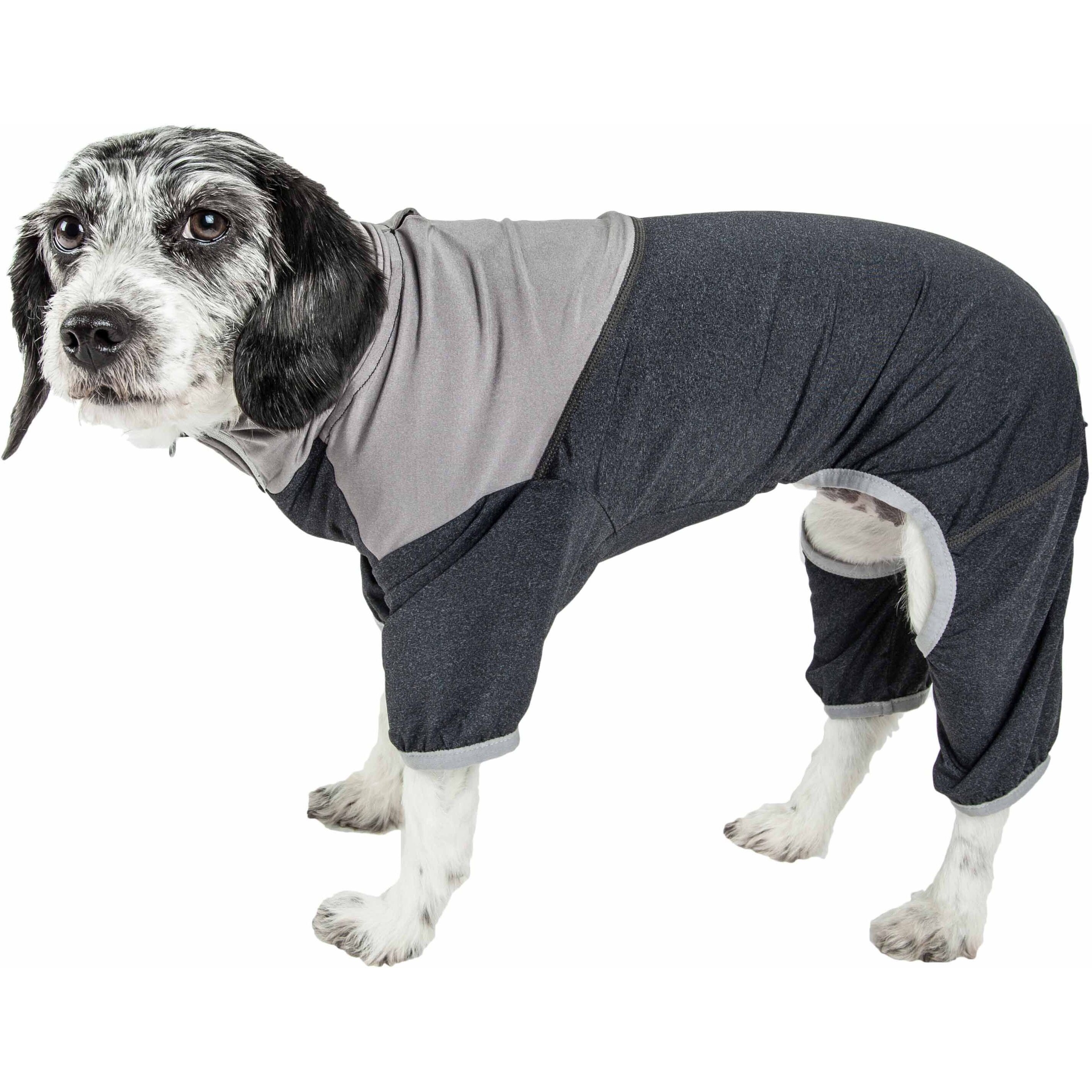 Pet Life Active 'Embarker' Heathered Performance 4-Way Stretch Two-Toned Full Body Warm Up(D0102H70WSY.)