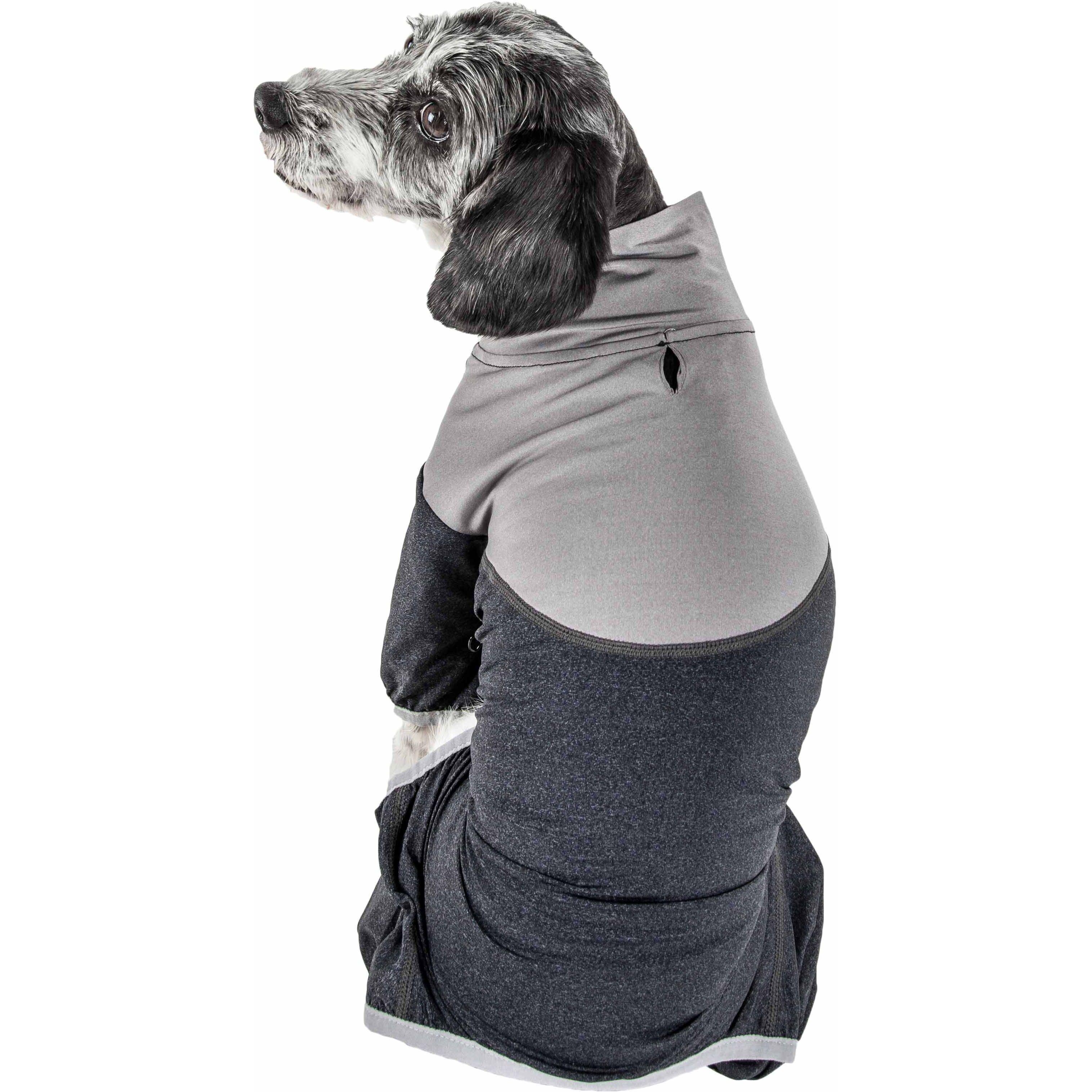 Pet Life Active 'Embarker' Heathered Performance 4-Way Stretch Two-Toned Full Body Warm Up(D0102H70WSY.)