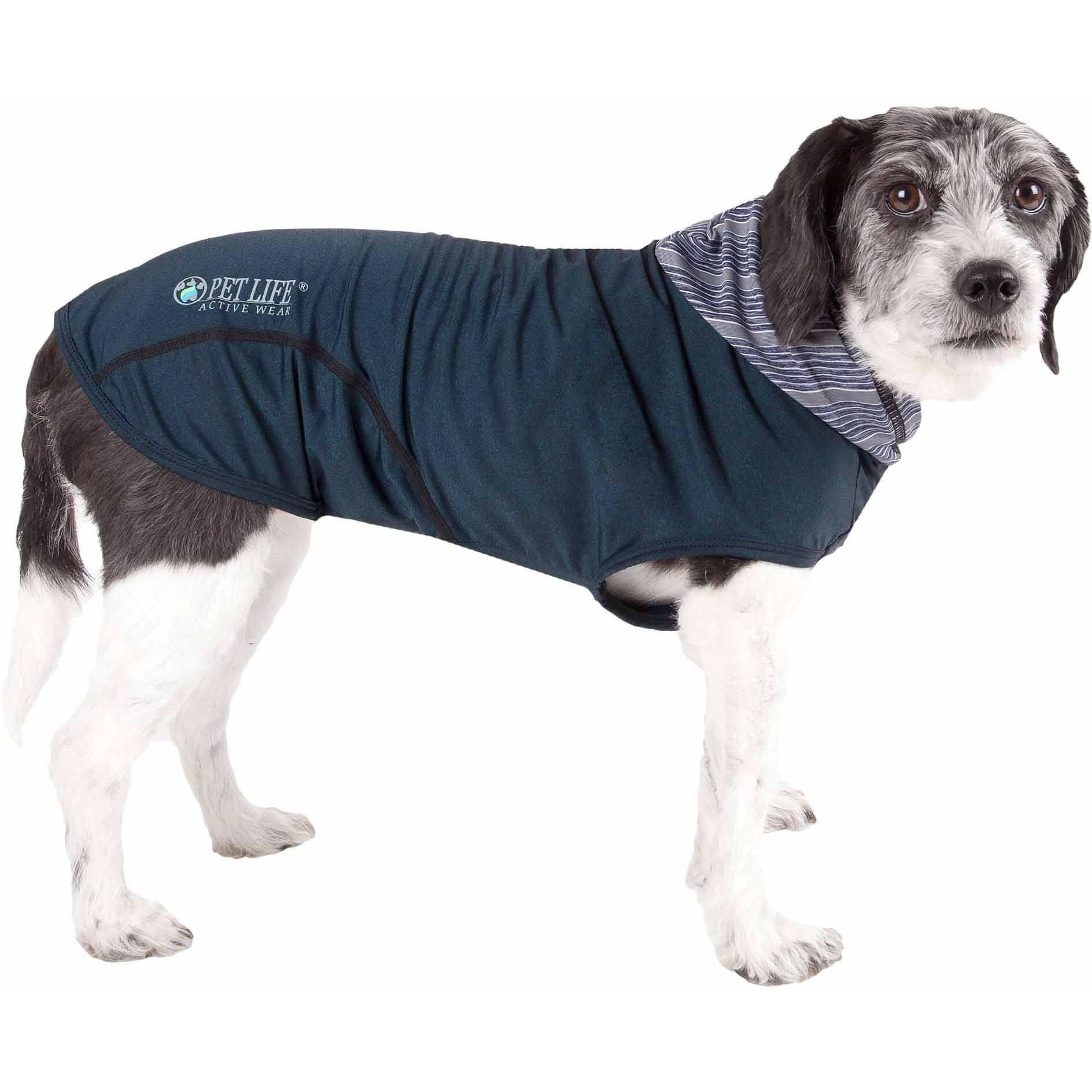 Pet Life Active 'Pull-Rover' Premium 4-Way Stretch Two-Toned Performance Sleeveless Dog T-Shirt Tank Top Hoodie(D0102H7L38Y.)