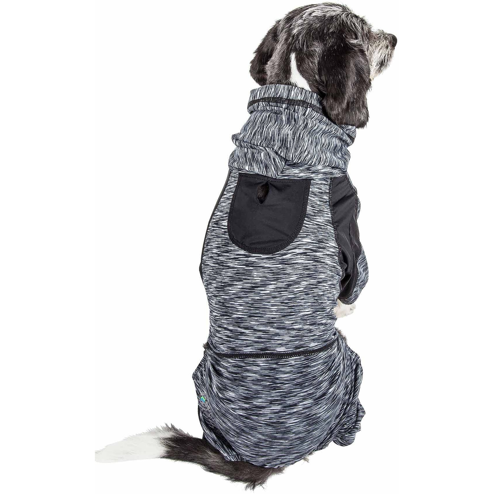 Pet Life Active 'Downward Dog' Heathered Performance 4-Way Stretch Two-Toned Full Body Warm Up Hoodie(D0102H7085Y.)