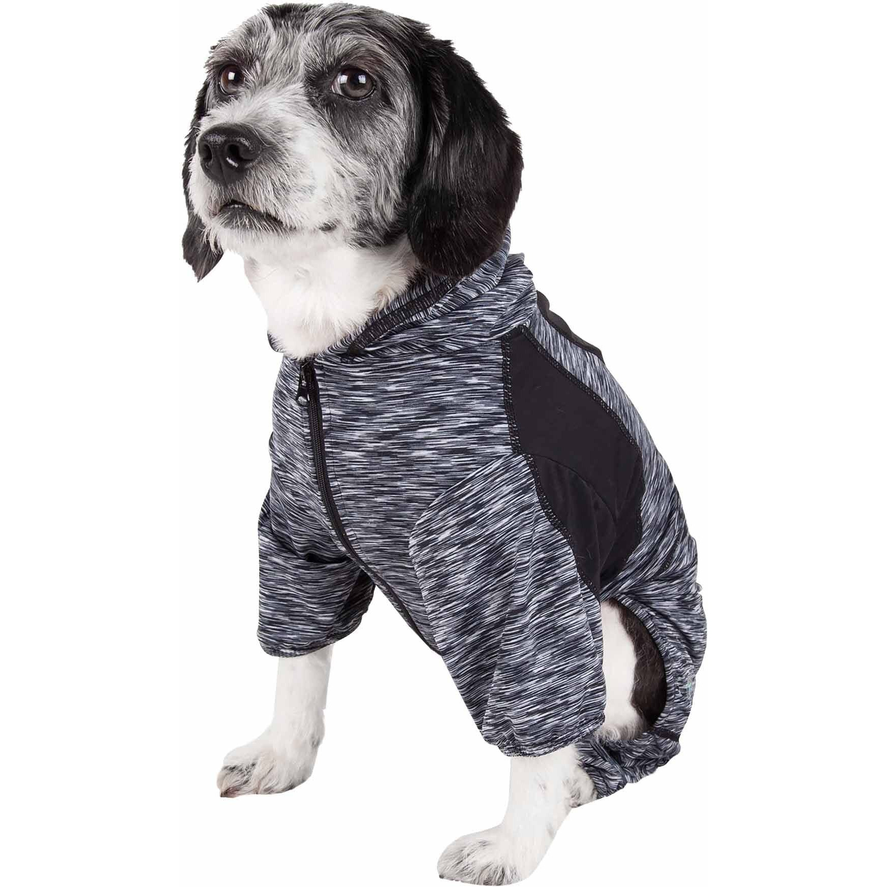 Pet Life Active 'Downward Dog' Heathered Performance 4-Way Stretch Two-Toned Full Body Warm Up Hoodie(D0102H7085Y.)