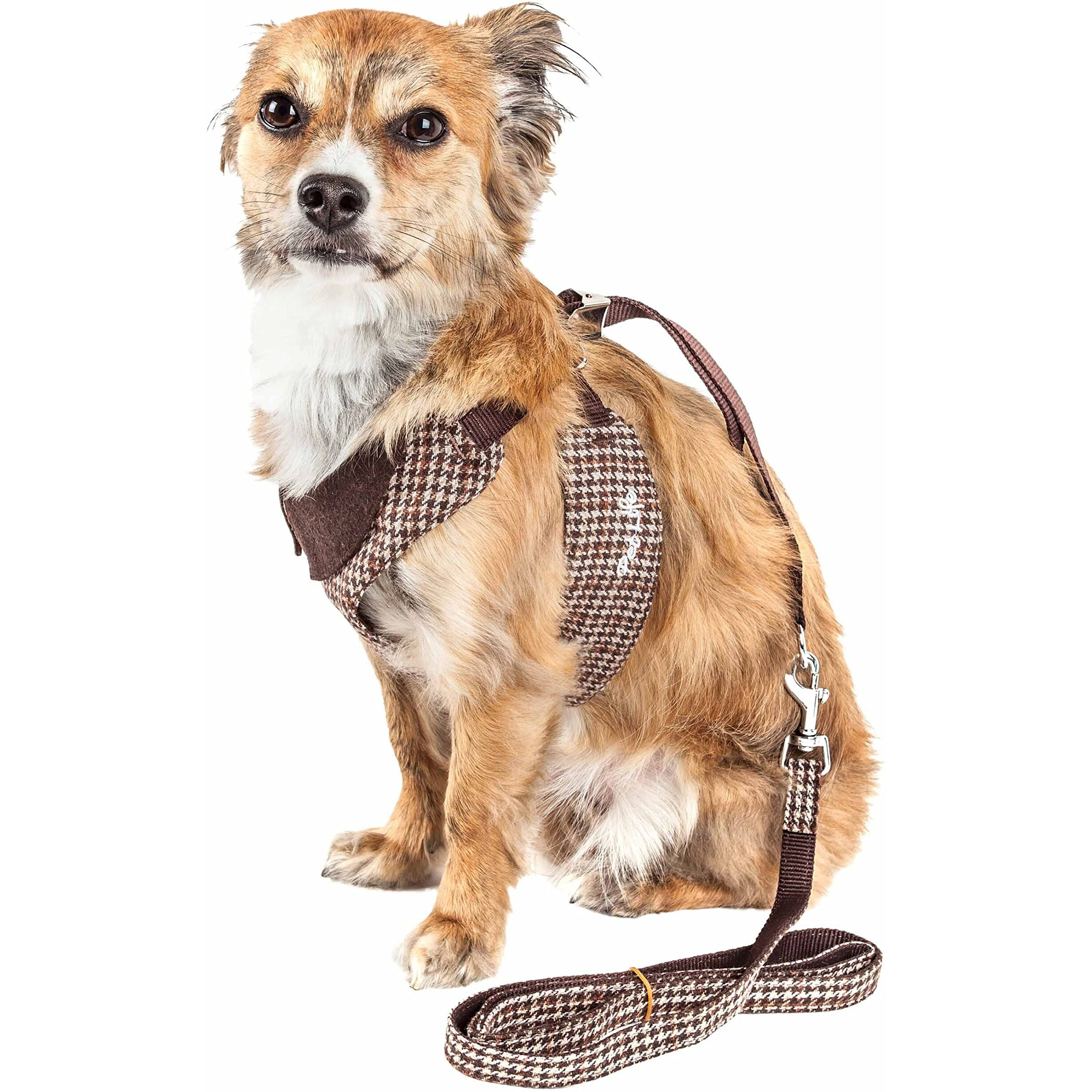 Pet Life Luxe 'Houndsome' 2-In-1 Mesh Reversible Plaided Collared Adjustable Dog Harness-Leash(D0102H70XXW.)