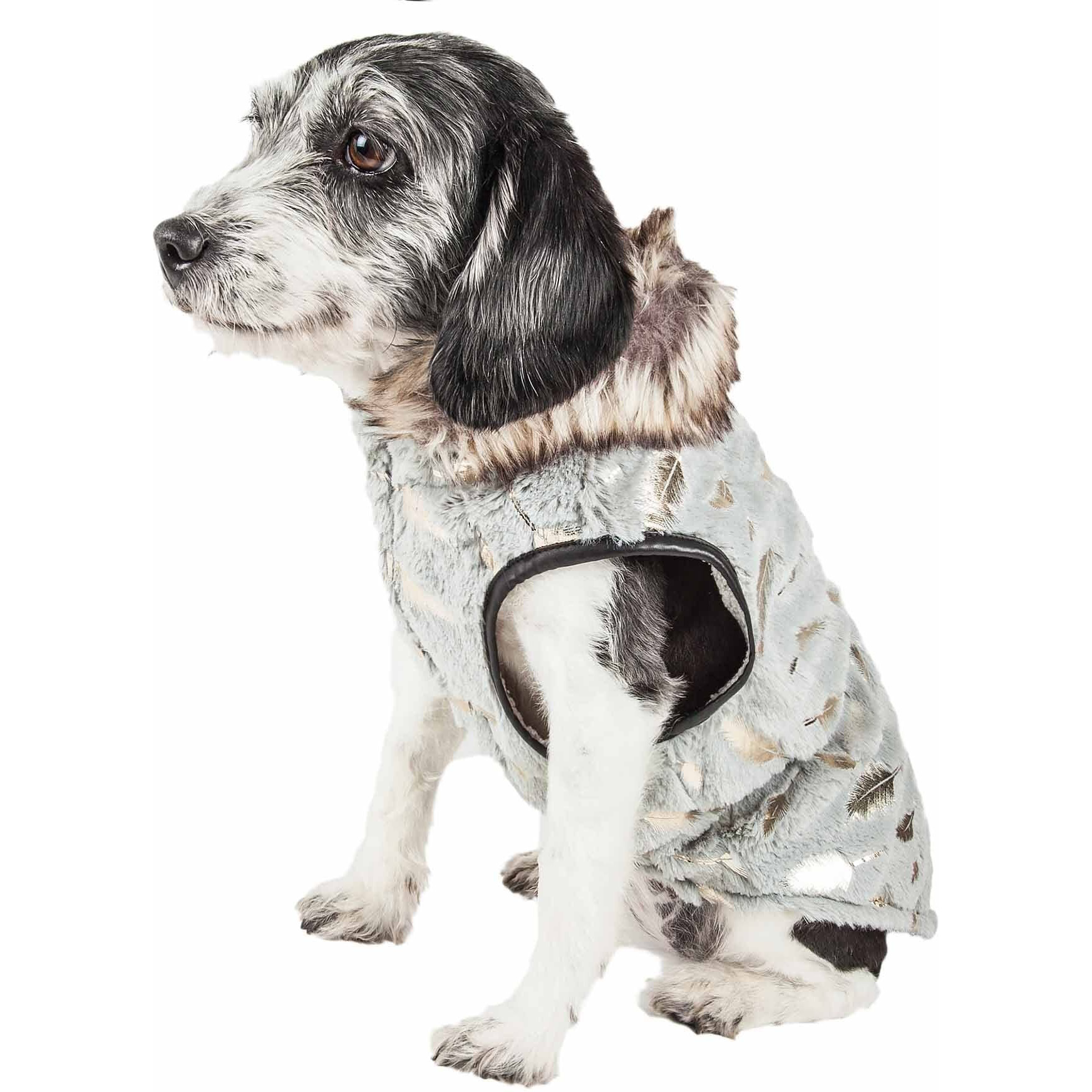 Pet Life Luxe 'Gold-Wagger' Gold-Leaf Designer Fur Dog Jacket Coat(D0102H7LUGU.)