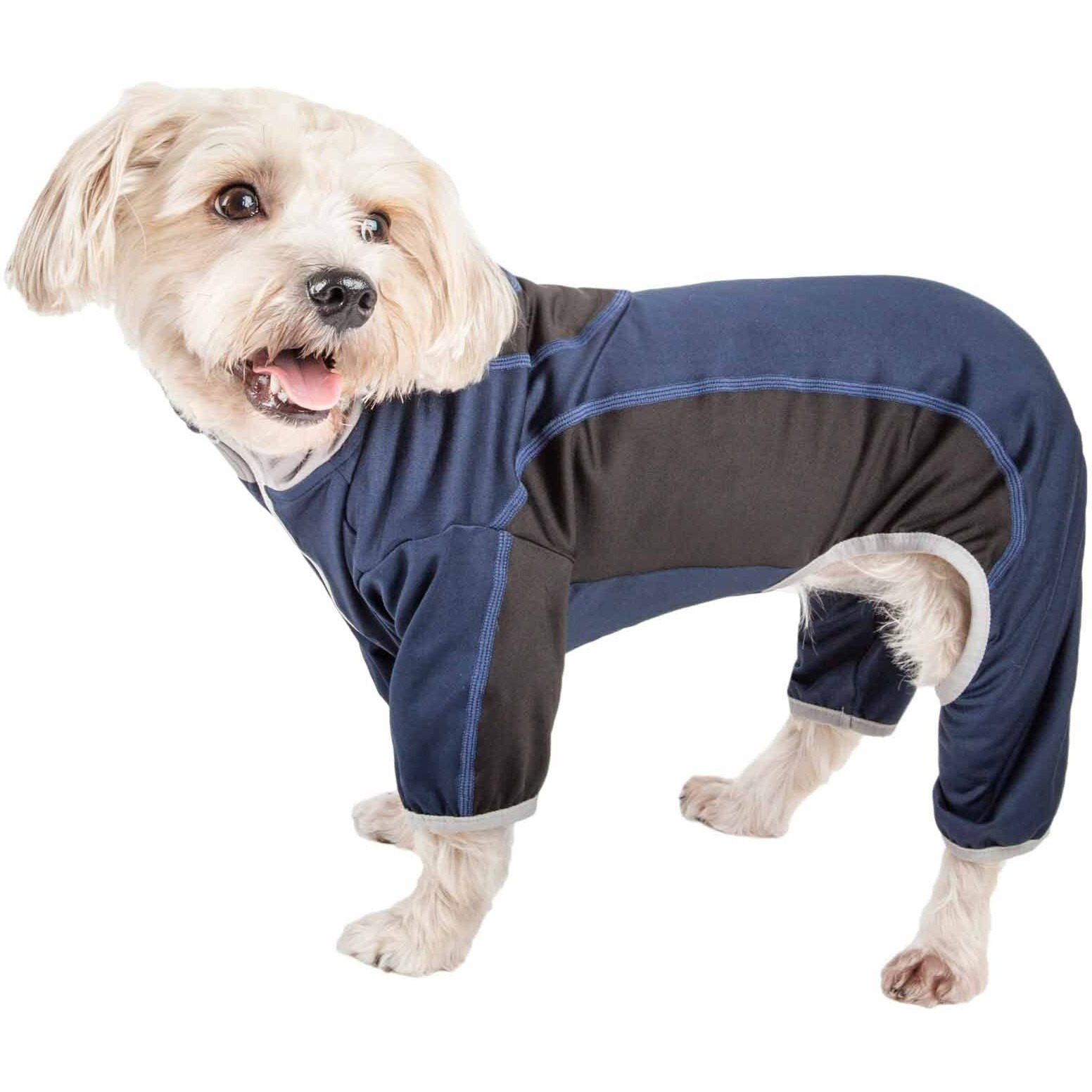 Pet Life Active 'Warm-Pup' Heathered Performance 4-Way Stretch Two-Toned Full Body Warm Up(D0102H708KW.)
