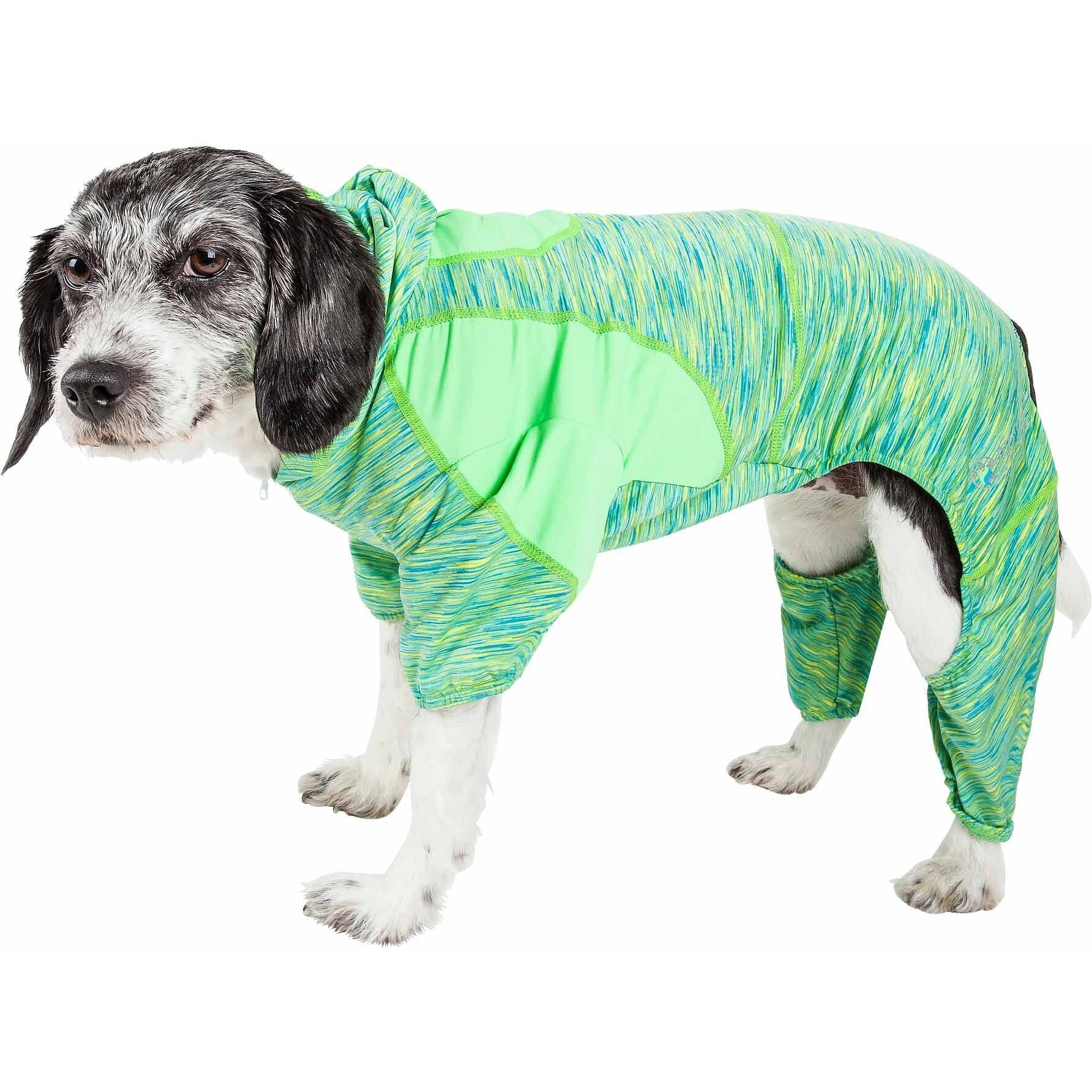 Pet Life Active 'Downward Dog' Heathered Performance 4-Way Stretch Two-Toned Full Body Warm Up Hoodie(D0102H7082Y.)