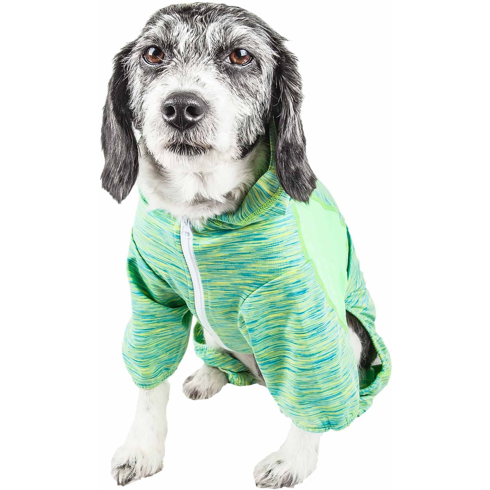 Pet Life Active 'Downward Dog' Heathered Performance 4-Way Stretch Two-Toned Full Body Warm Up Hoodie(D0102H7082Y.)