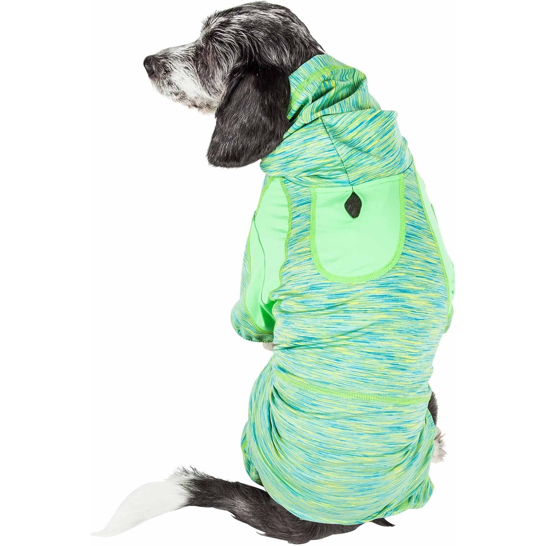 Pet Life Active 'Downward Dog' Heathered Performance 4-Way Stretch Two-Toned Full Body Warm Up Hoodie(D0102H7082Y.)