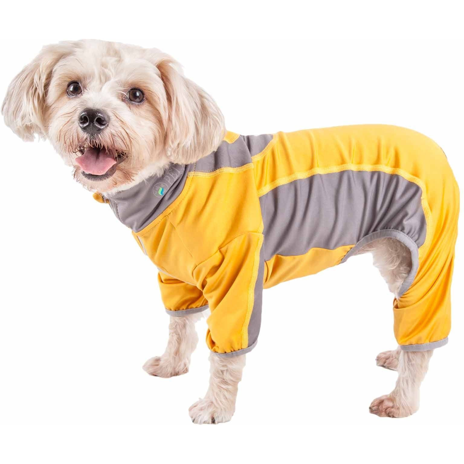Pet Life Active 'Warm-Pup' Heathered Performance 4-Way Stretch Two-Toned Full Body Warm Up(D0102H708WG.)