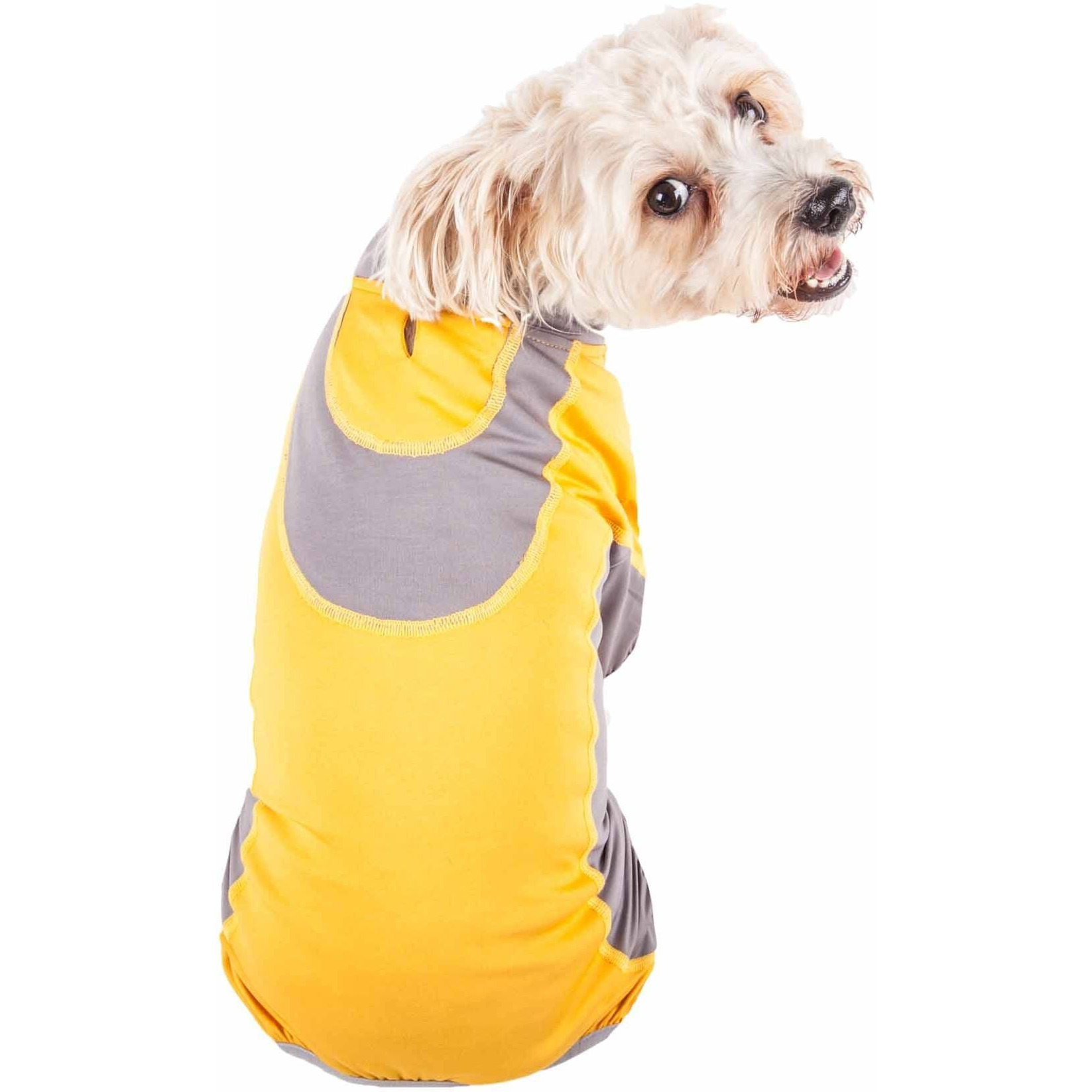 Pet Life Active 'Warm-Pup' Heathered Performance 4-Way Stretch Two-Toned Full Body Warm Up(D0102H708WG.)