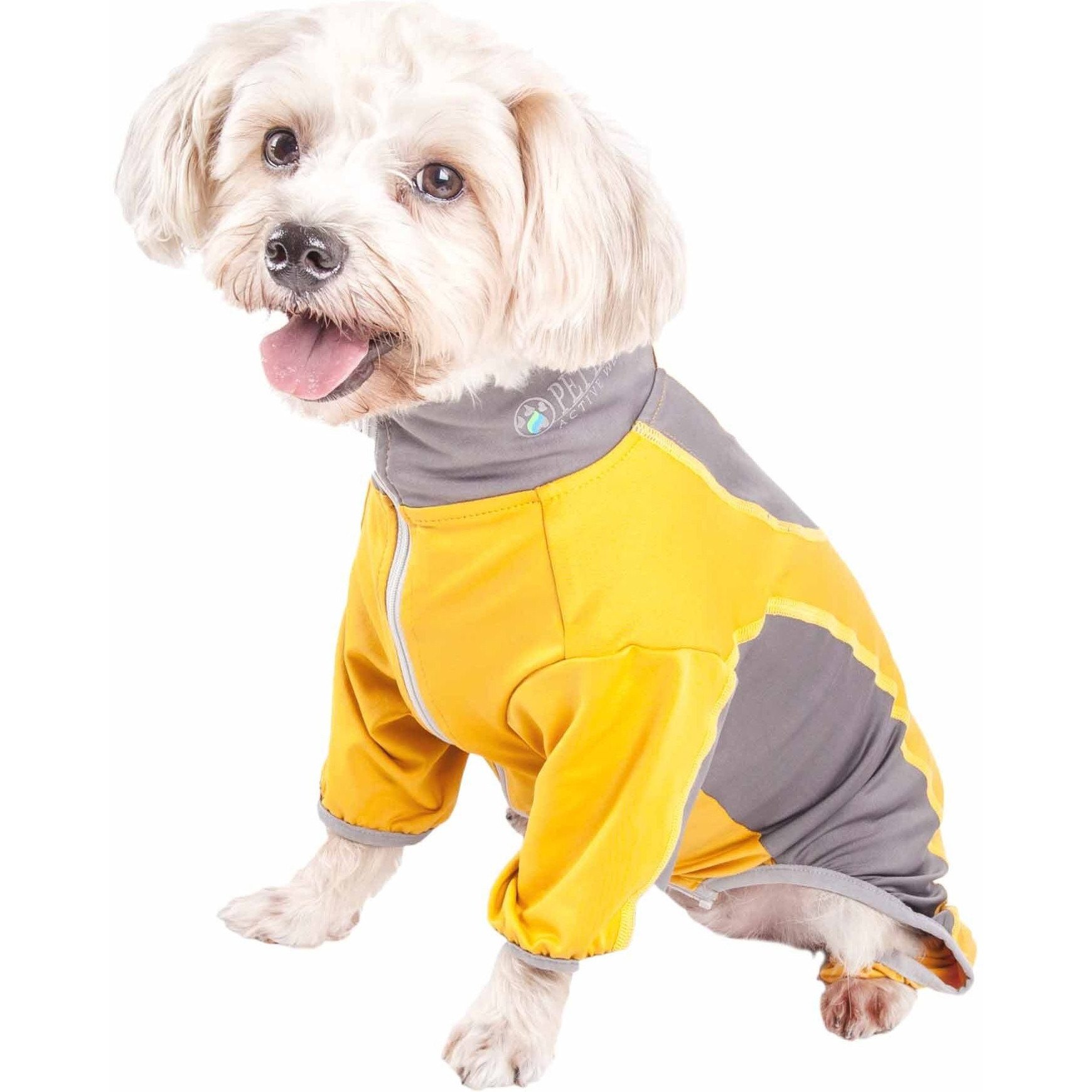 Pet Life Active 'Warm-Pup' Heathered Performance 4-Way Stretch Two-Toned Full Body Warm Up(D0102H708WG.)
