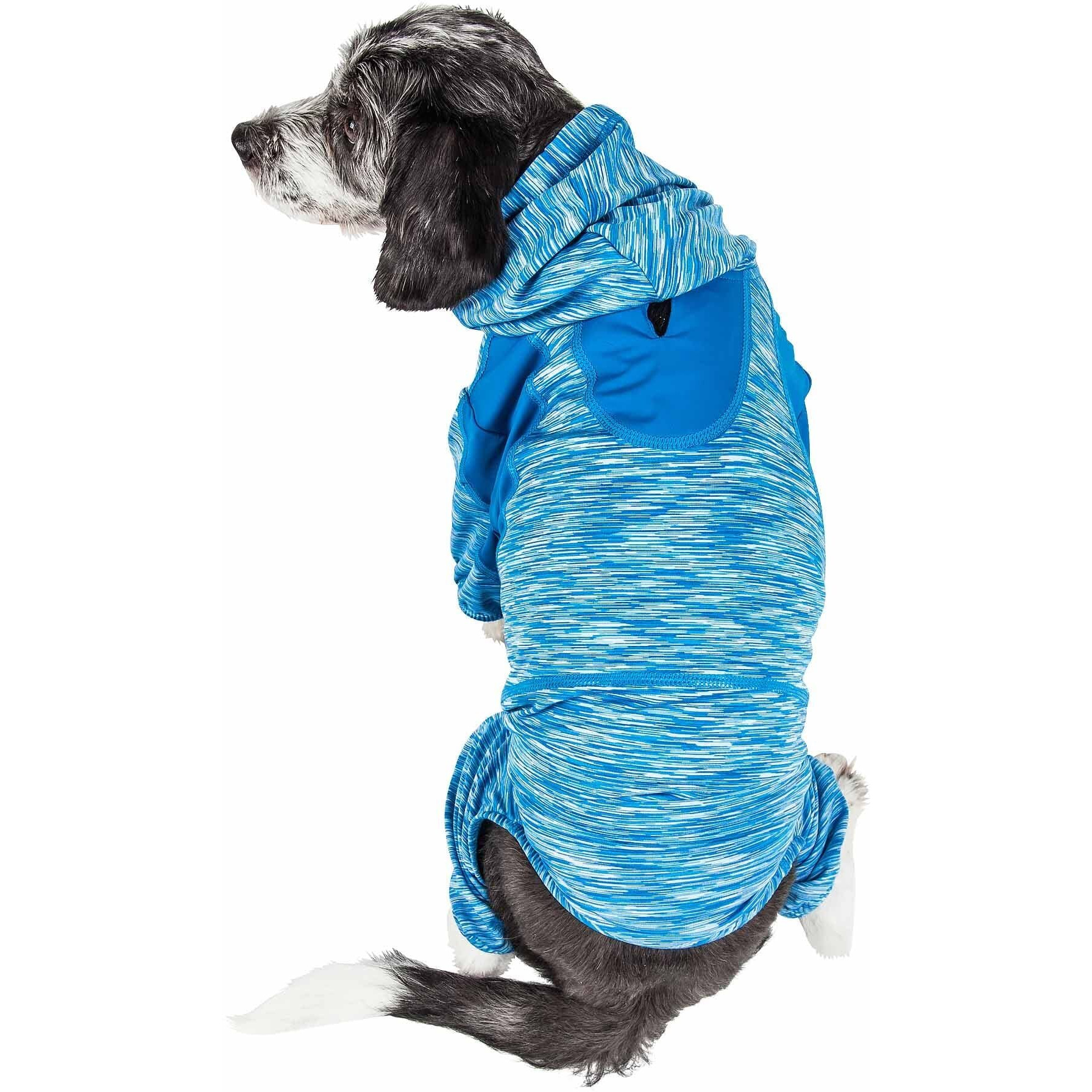Pet Life Active 'Downward Dog' Heathered Performance 4-Way Stretch Two-Toned Full Body Warm Up Hoodie(D0102H708SA.)