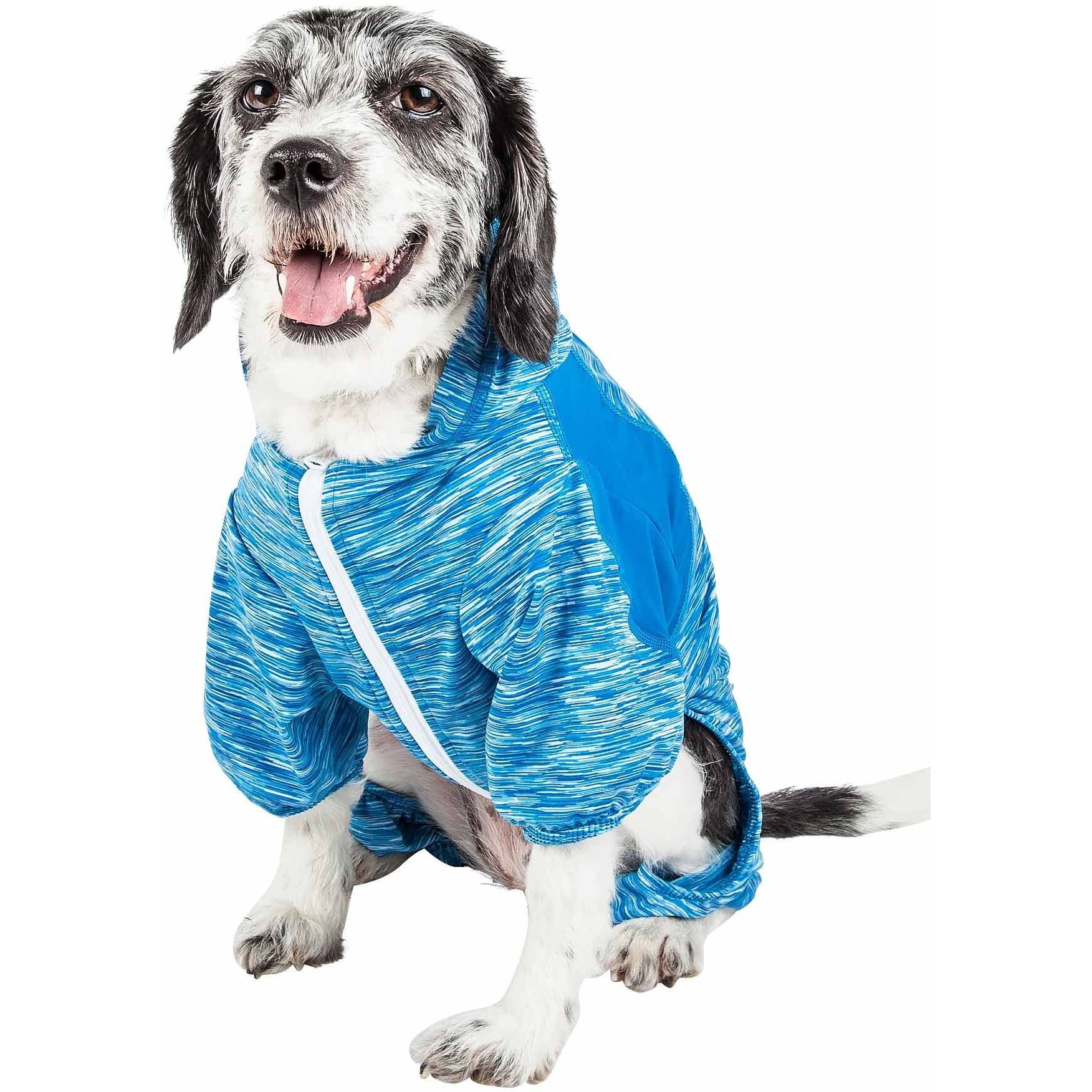 Pet Life Active 'Downward Dog' Heathered Performance 4-Way Stretch Two-Toned Full Body Warm Up Hoodie(D0102H708SA.)
