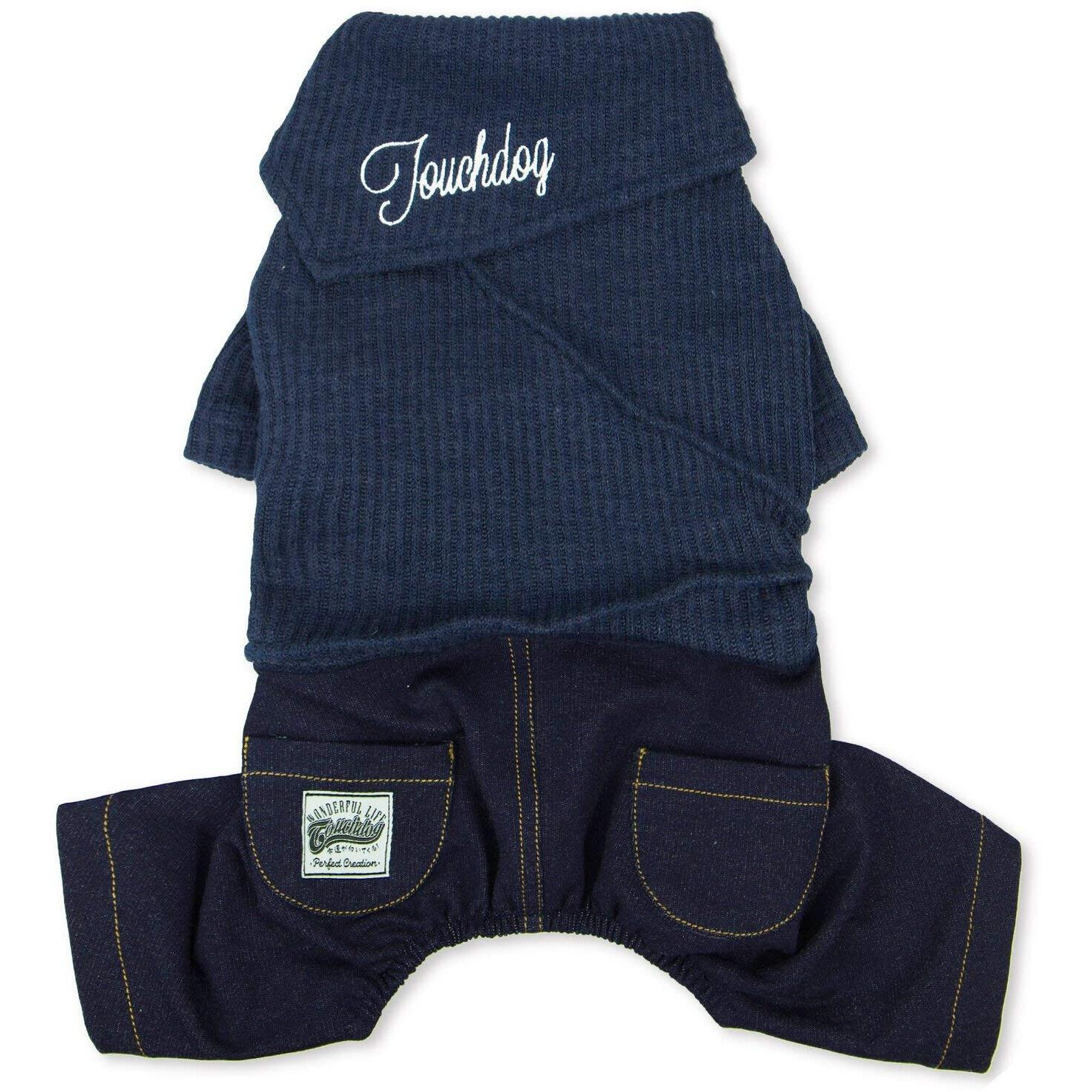 Touchdog  Vogue Neck-Wrap Sweater and Denim Pant Outfit(D0102HAXEFU.)