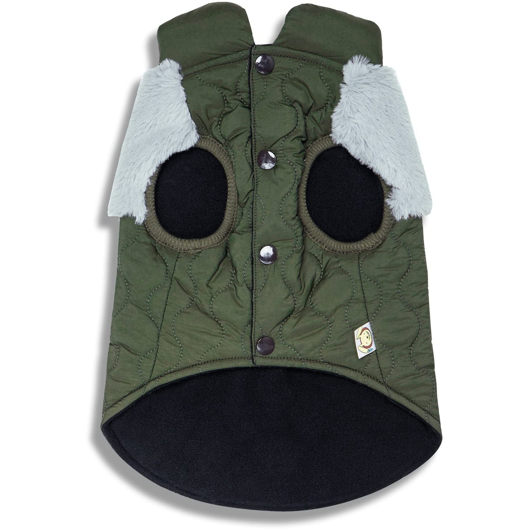 Touchdog Furrost-Bite Fur and Fleece Fashion Dog Jacket- X-Small/Green