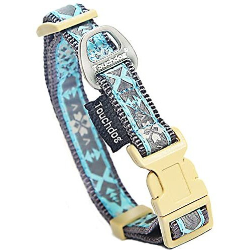 Touchdog Shape Patterned Tough Stitched Embroidered Collar and Leash- Small/Blue