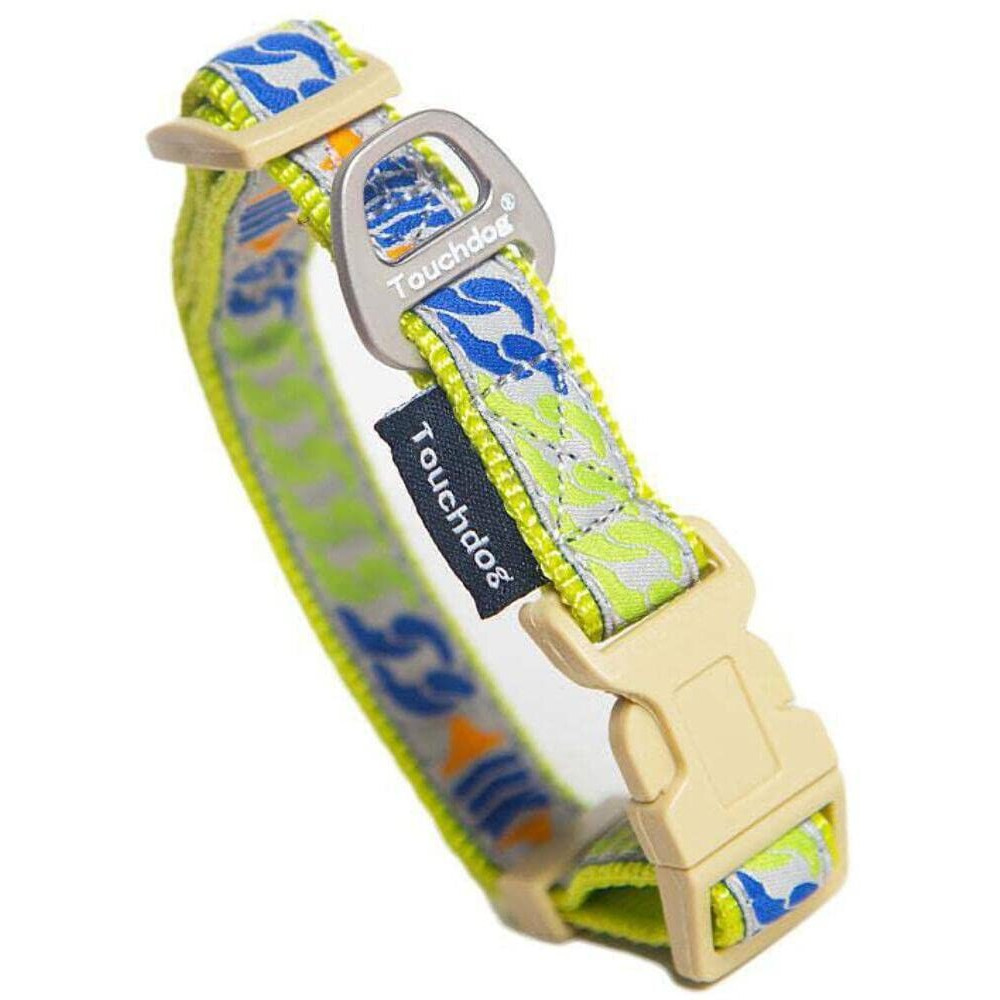 Touchdog 'Chain Printed' Tough Stitched Embroidered Collar and Leash- Small/Yellow