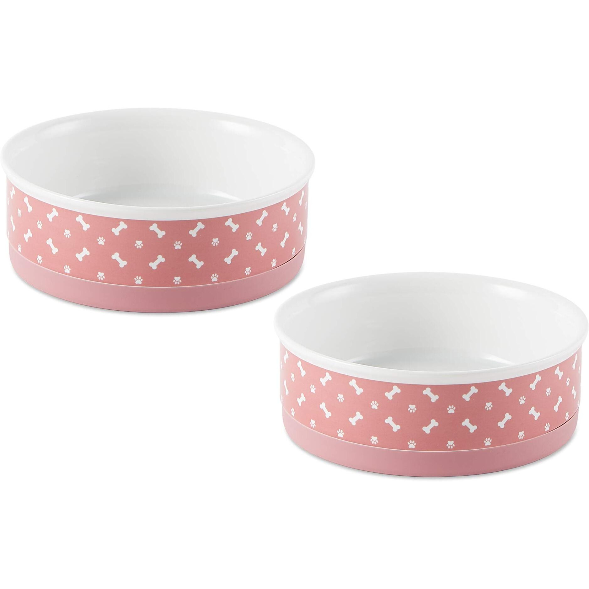 DII Pet Bowl Tossed Bone & Paw Print Rose Medium (Set of 2)