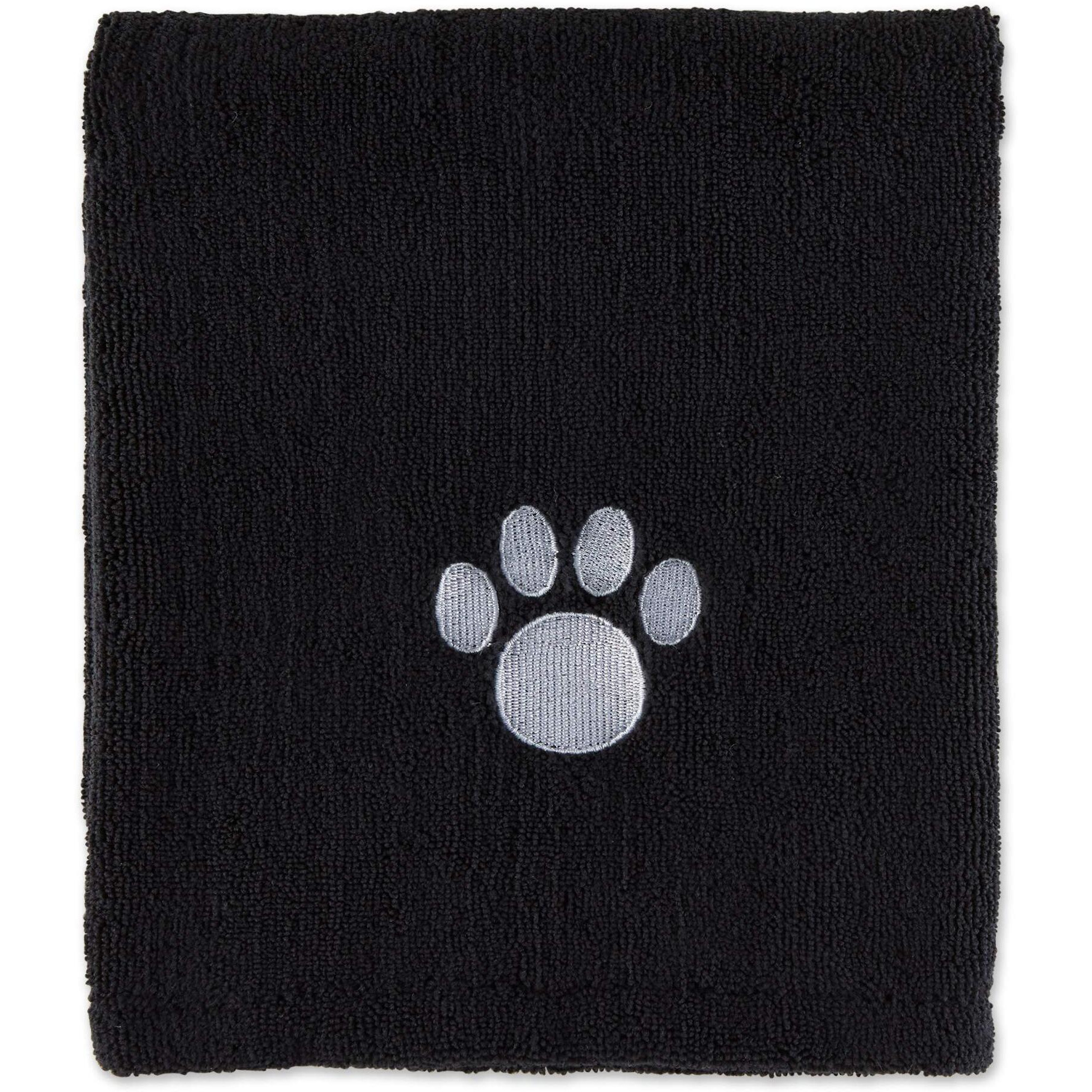 Bone Dry Black Embroidered Paw Pet Towel