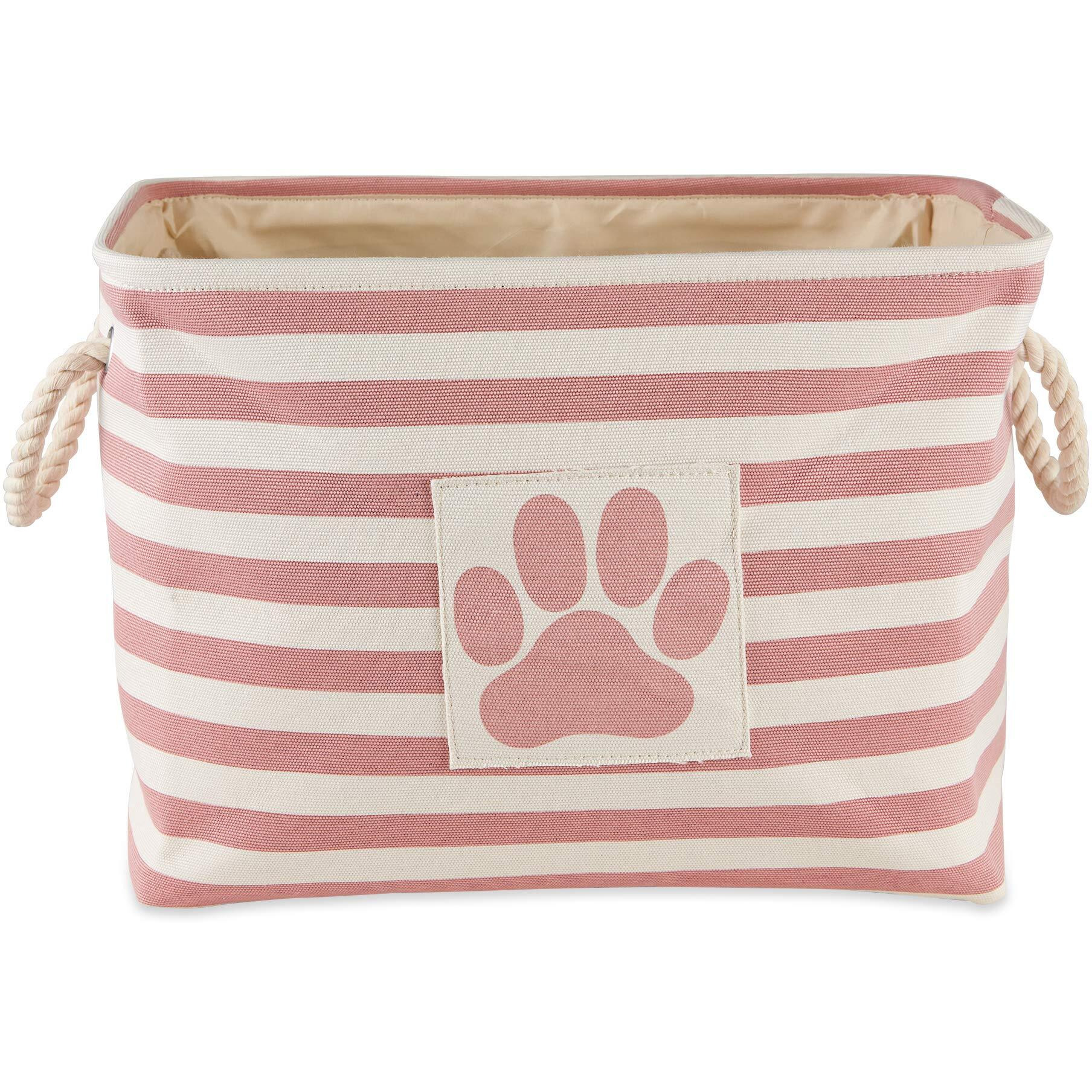 Bone Dry Polyester Pet Bin Stripe With Paw Patch Rose Rectangle Large