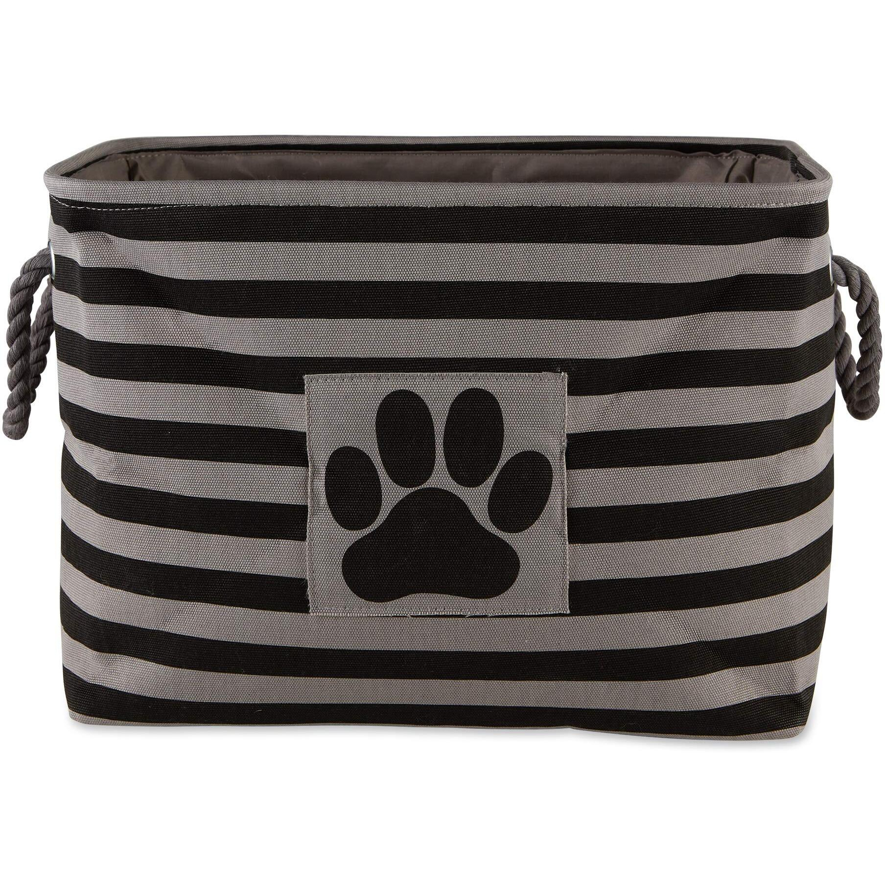 Bone Dry Polyester Pet Bin Stripe With Paw Patch Black Rectangle Small