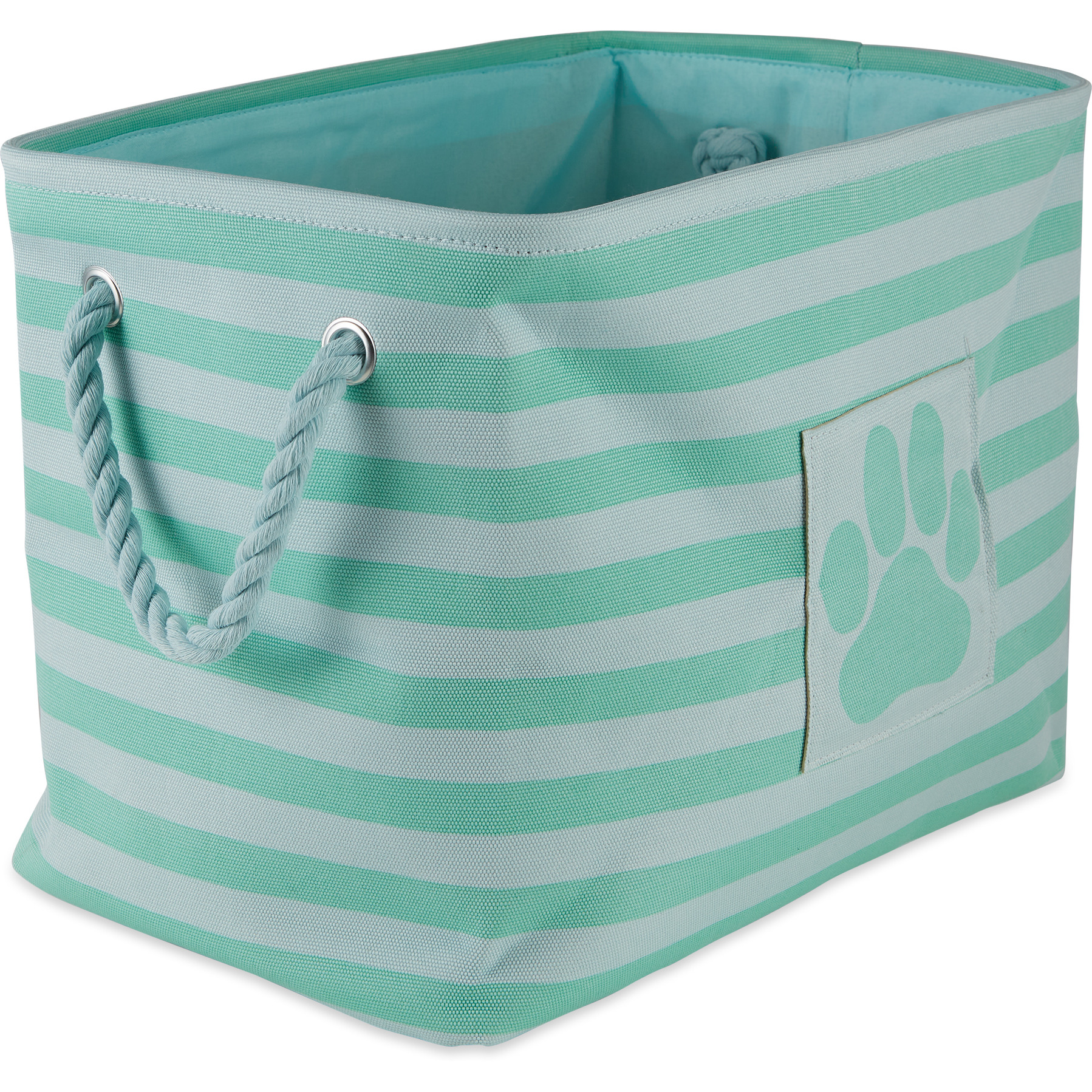 Bone Dry Polyester Pet Bin Stripe With Paw Patch Aqua Rectangle Large