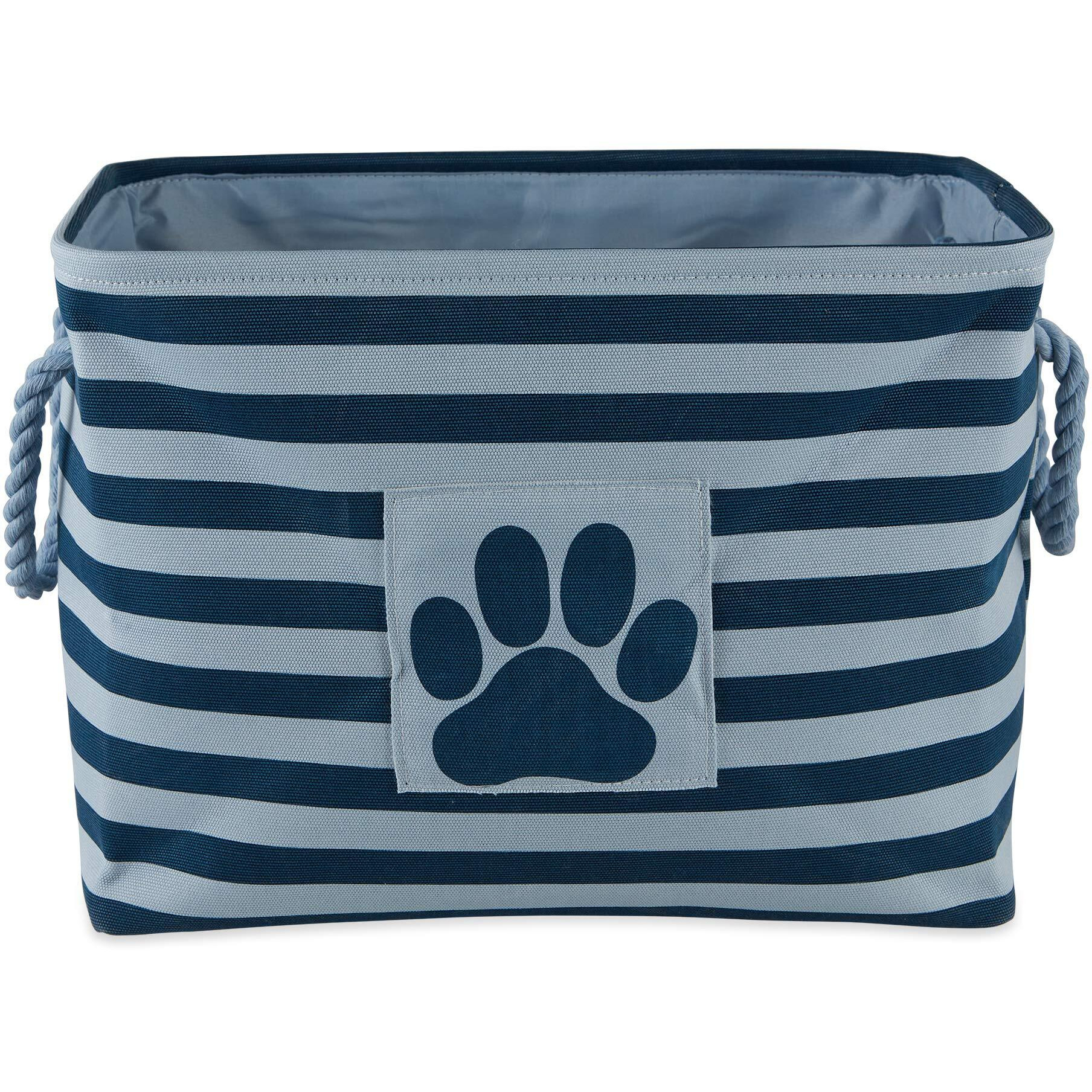 Bone Dry Polyester Pet Bin Stripe With Paw Patch Dark Navy Rectangle Large