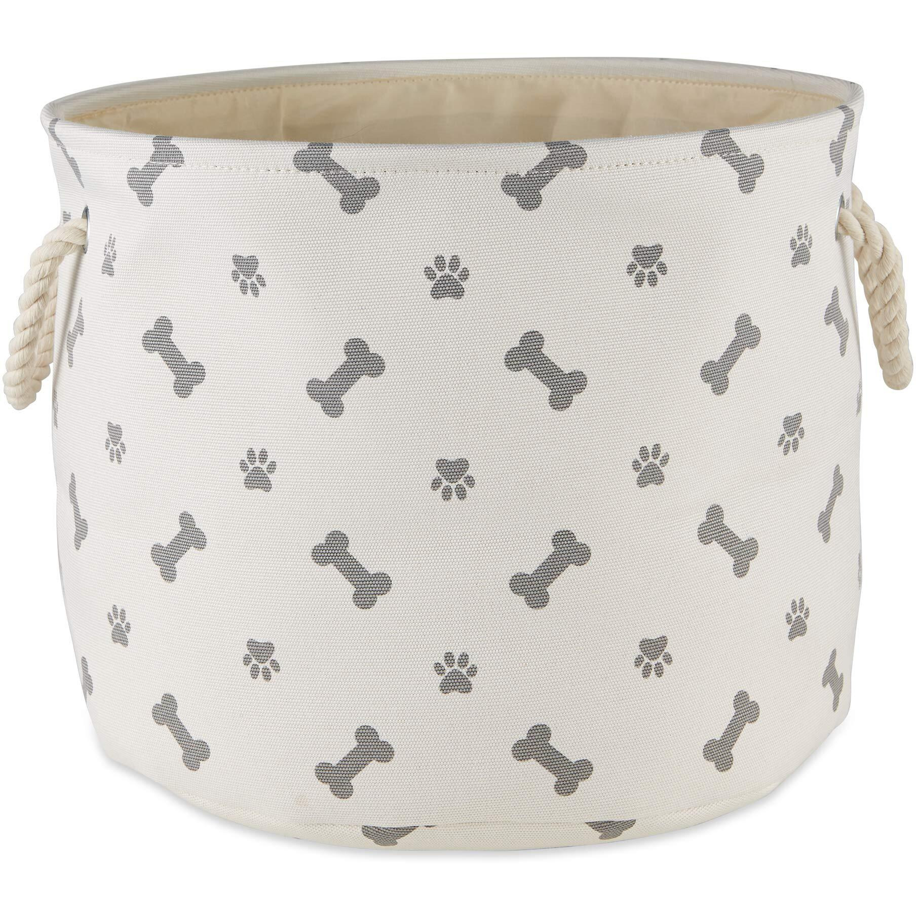 DII Polyester Pet Bin Paw/Bone Gray Round Medium