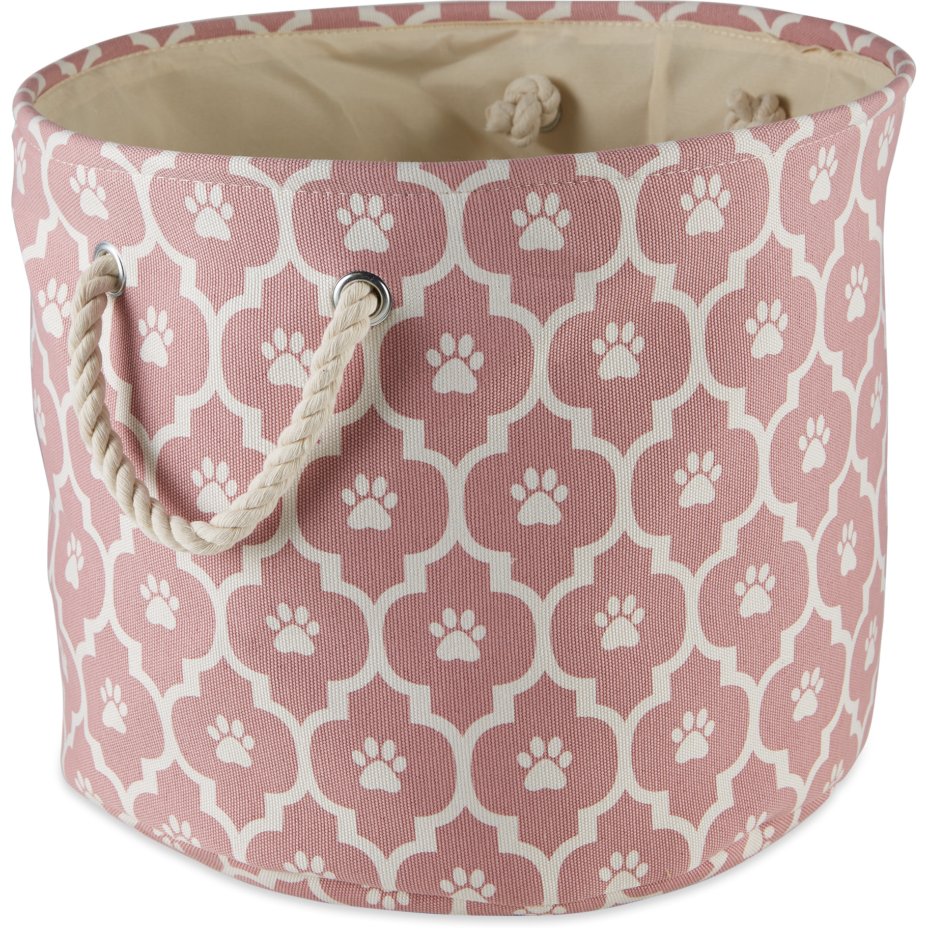DII Polyester Pet Bin Lattice Paw Rose Round Small