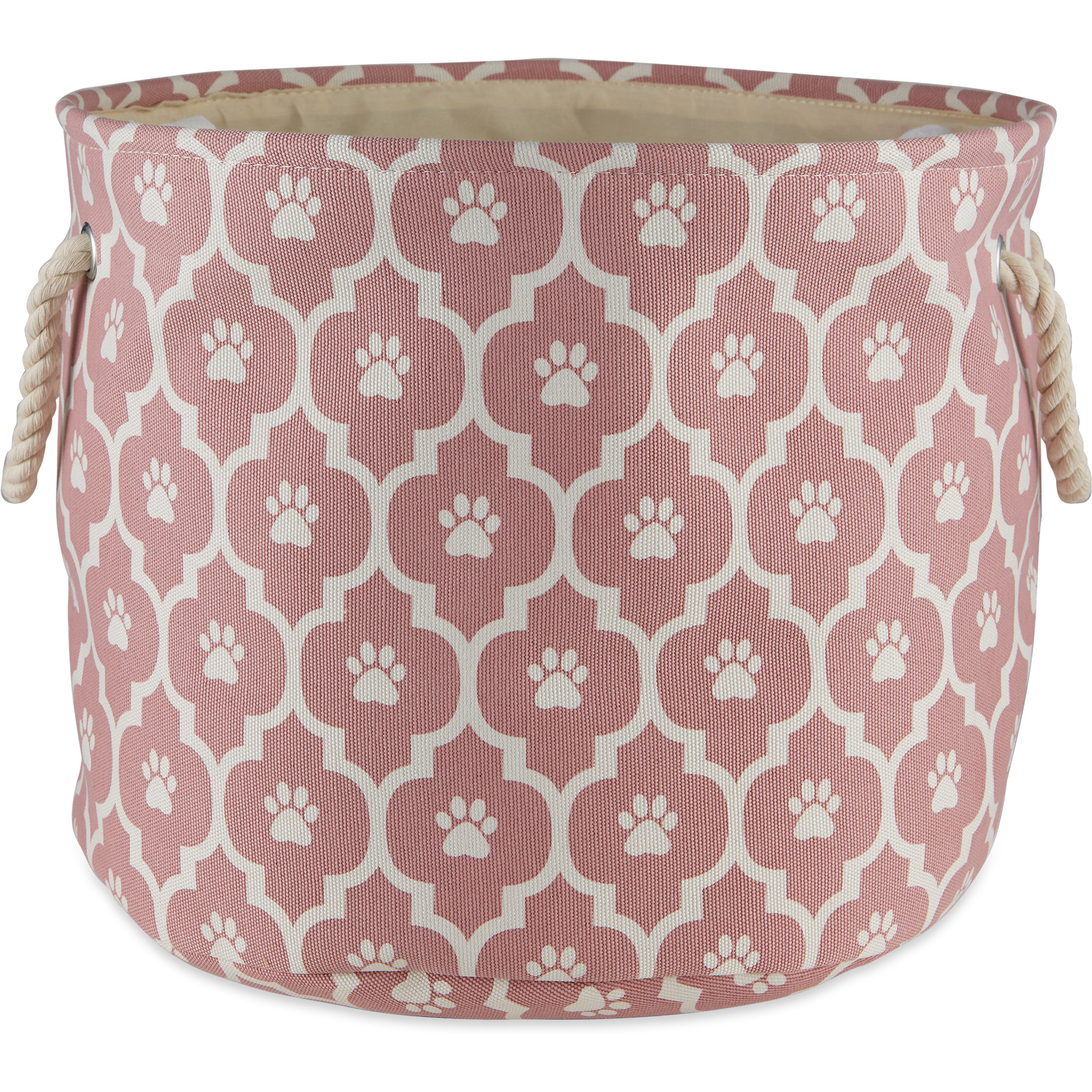 DII Polyester Pet Bin Lattice Paw Rose Round Small