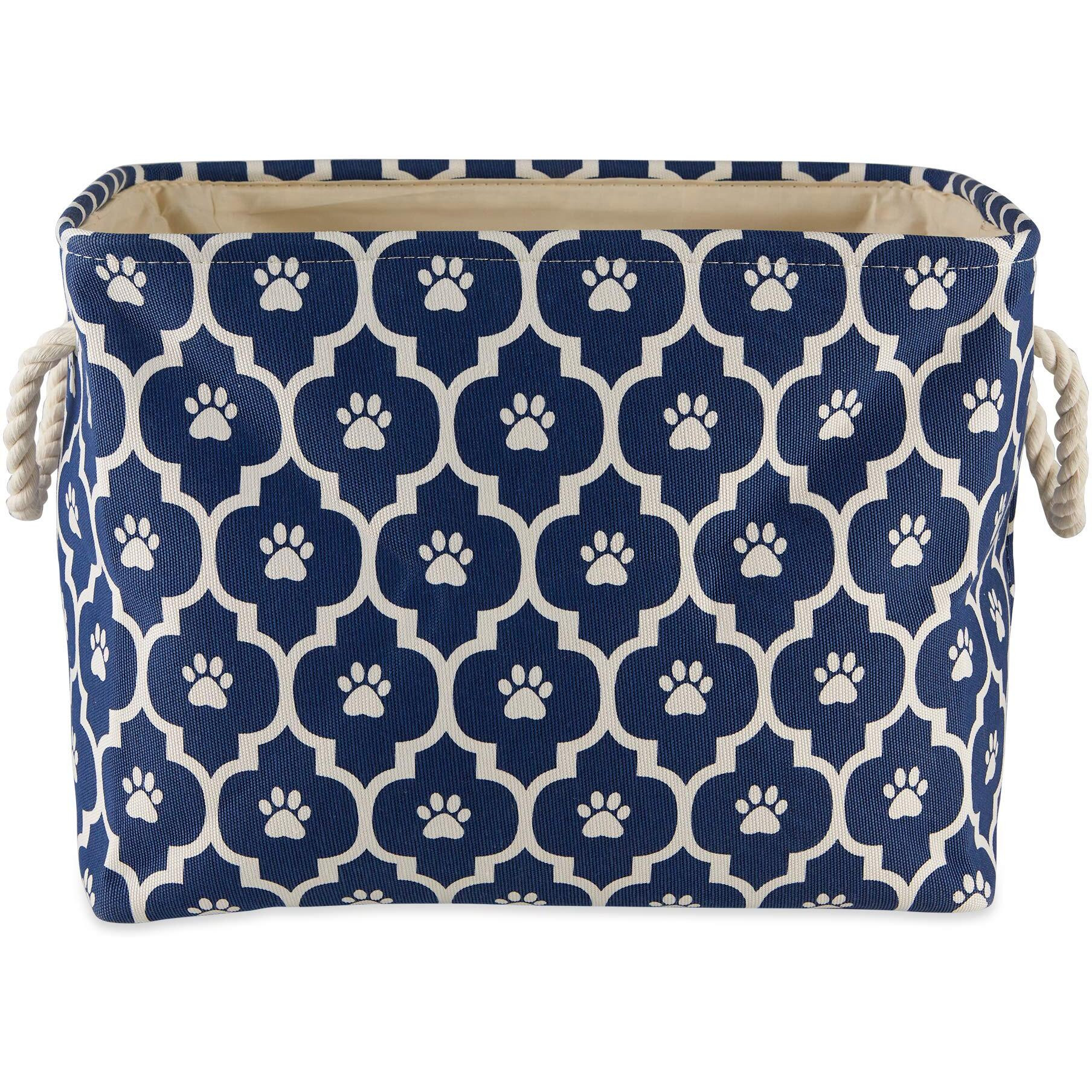 DII Polyester Pet Bin Lattice Paw Nautical Blue Rectangle Medium