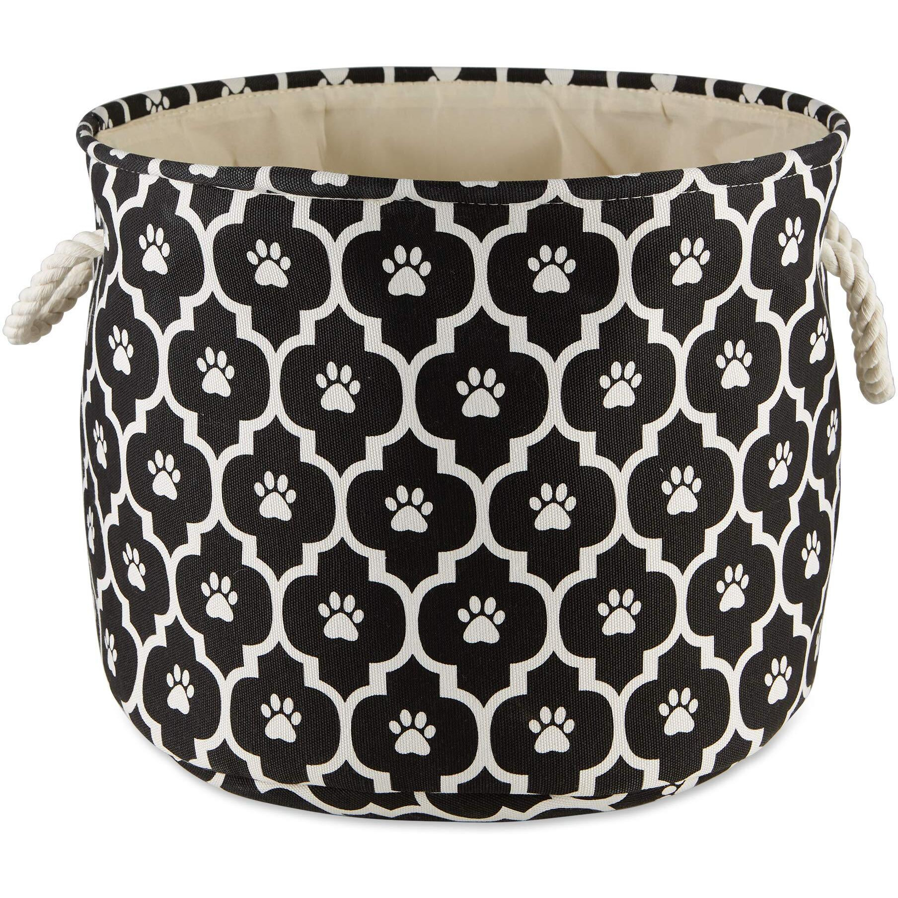 DII Polyester Pet Bin Lattice Paw Black Round Large