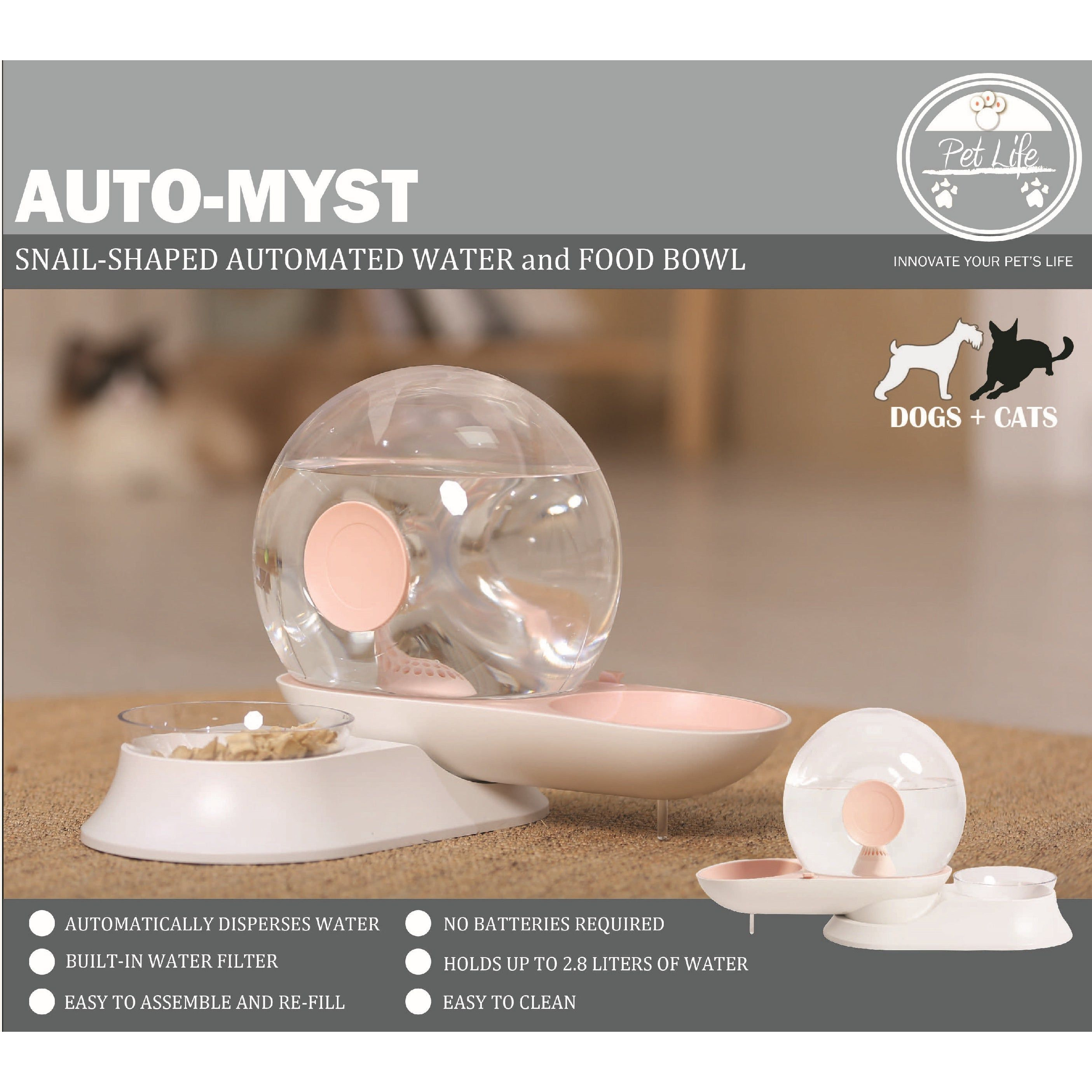 Pet Life  'Auto-Myst' Snail Shaped 2-in-1 Automated Gravity Pet Filtered Water Dispenser and Food Bowl(D0102HAXINW.)