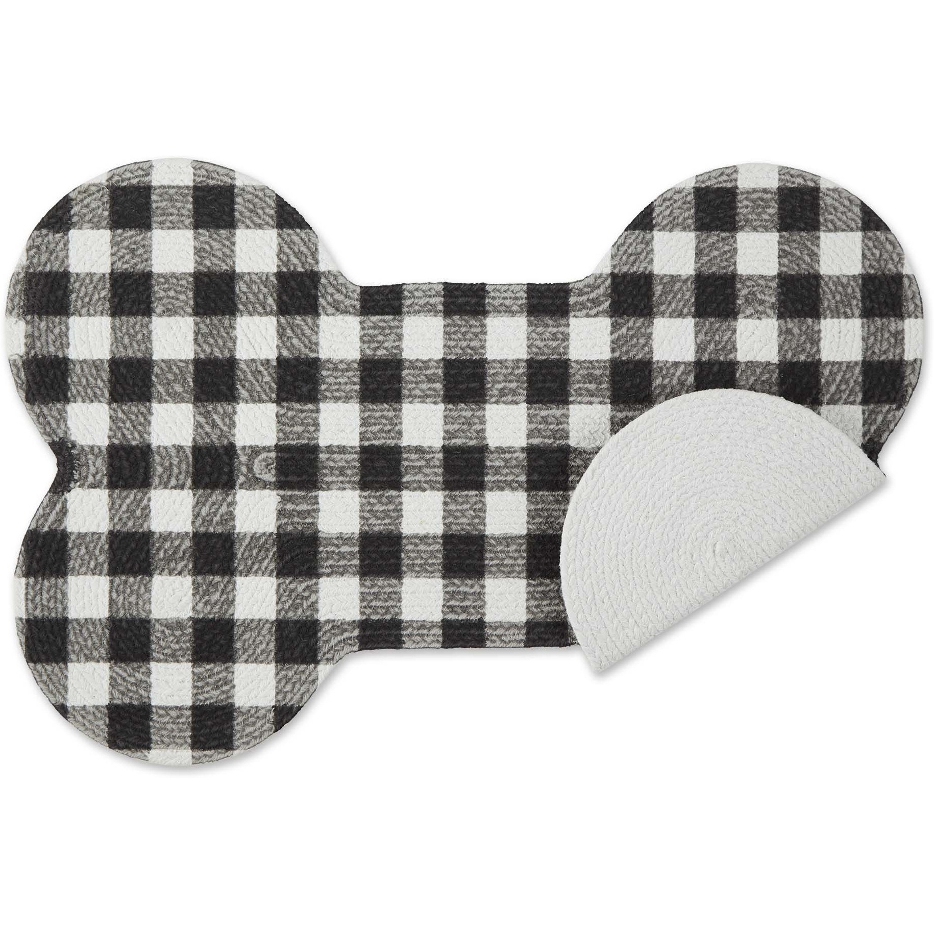 DII Black And White Buffalo Check Bone Shaped Pet Mat 16x24