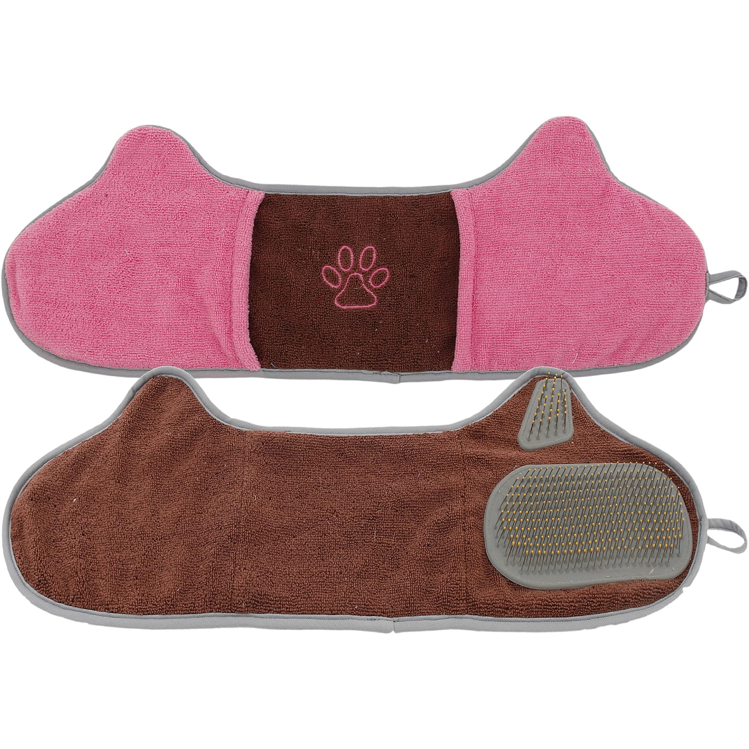 Pet Life  'Bryer' 2-in-1 Hand-Inserted Microfiber Pet Grooming Towel and Brush(D0102HAX2JV.)