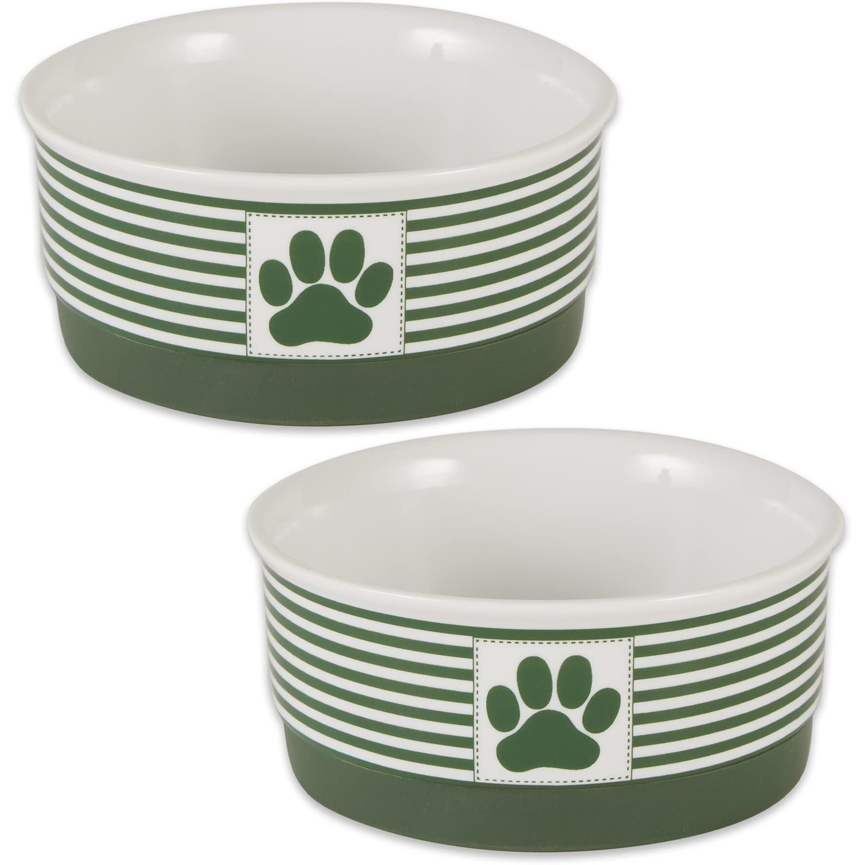 DII Pet Bowl Paw Patch Stripe, Hunter Green, Small 4.25Dx2H (Set of 2)