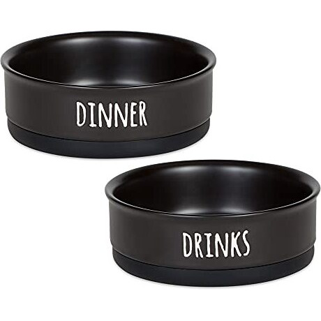 DII Pet Bowl Dinner And Drinks Black Medium (Set of 2)