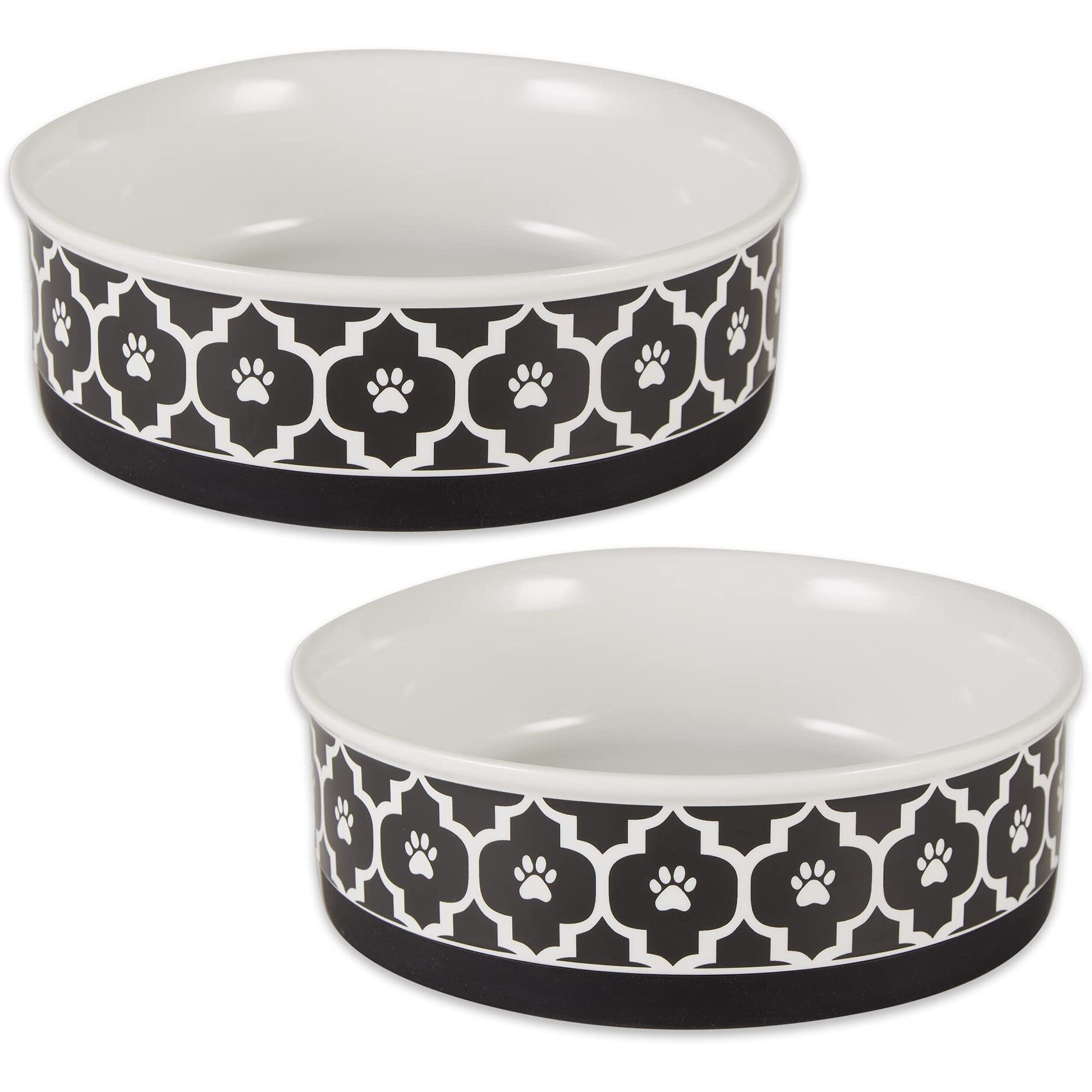 DII Pet Bowl Lattice Black Large 7.5Dx2.4H (Set of 2)