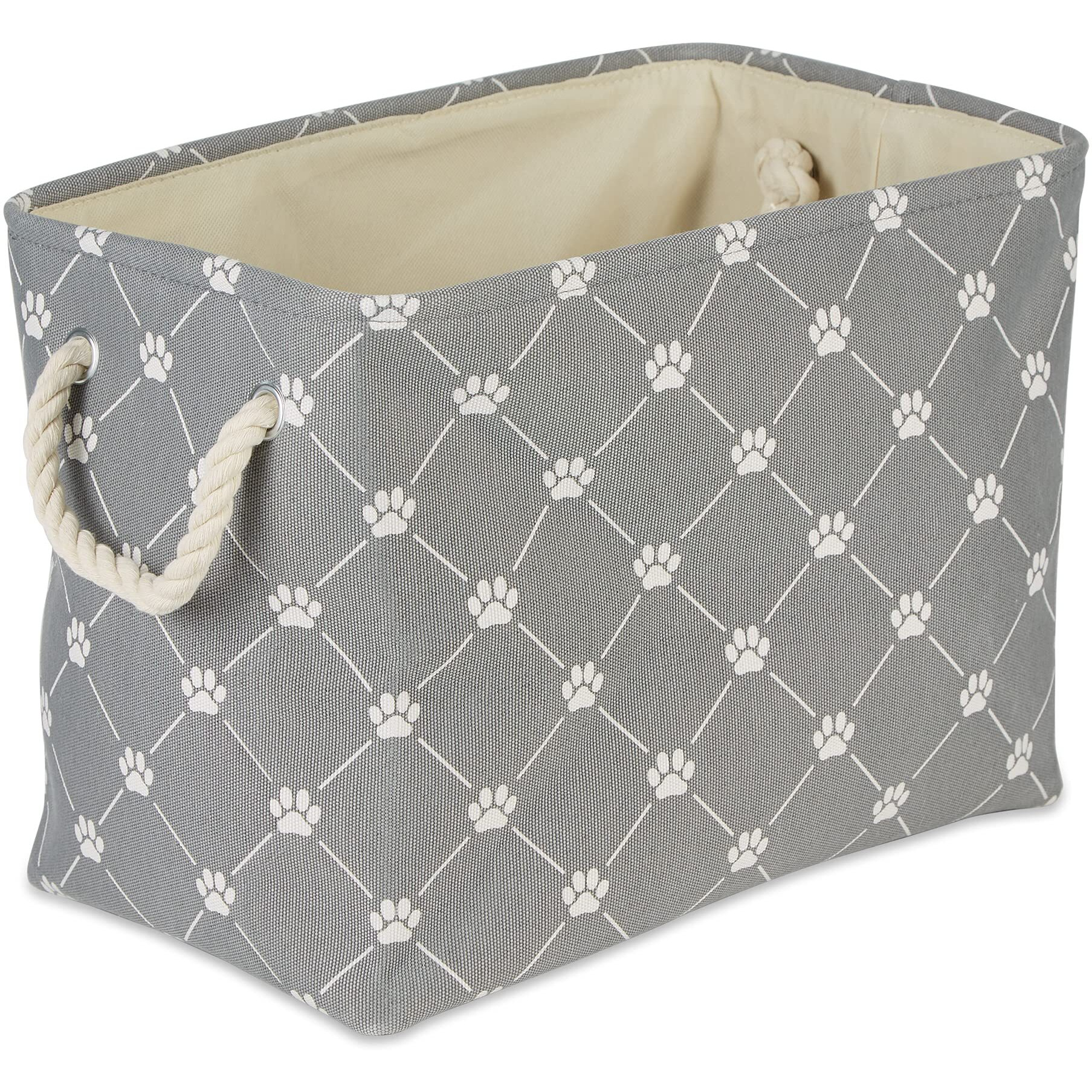 POLYESTER PET BIN TRELLIS PAW GRAY RECTANGLE LARGE 17.5x12x15