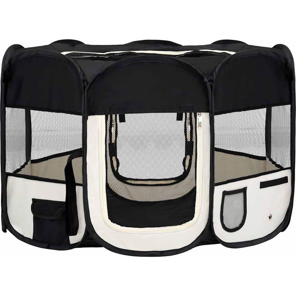 vidaXL Foldable Dog Playpen with Carrying Bag Black 43.3&quotx43.3&quotx22.8"