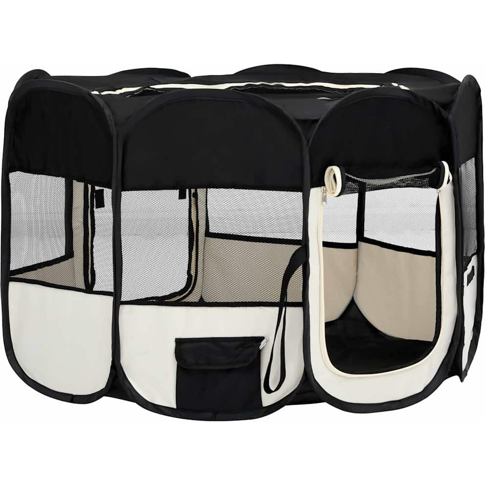 vidaXL Foldable Dog Playpen with Carrying Bag Black 43.3&quotx43.3&quotx22.8"